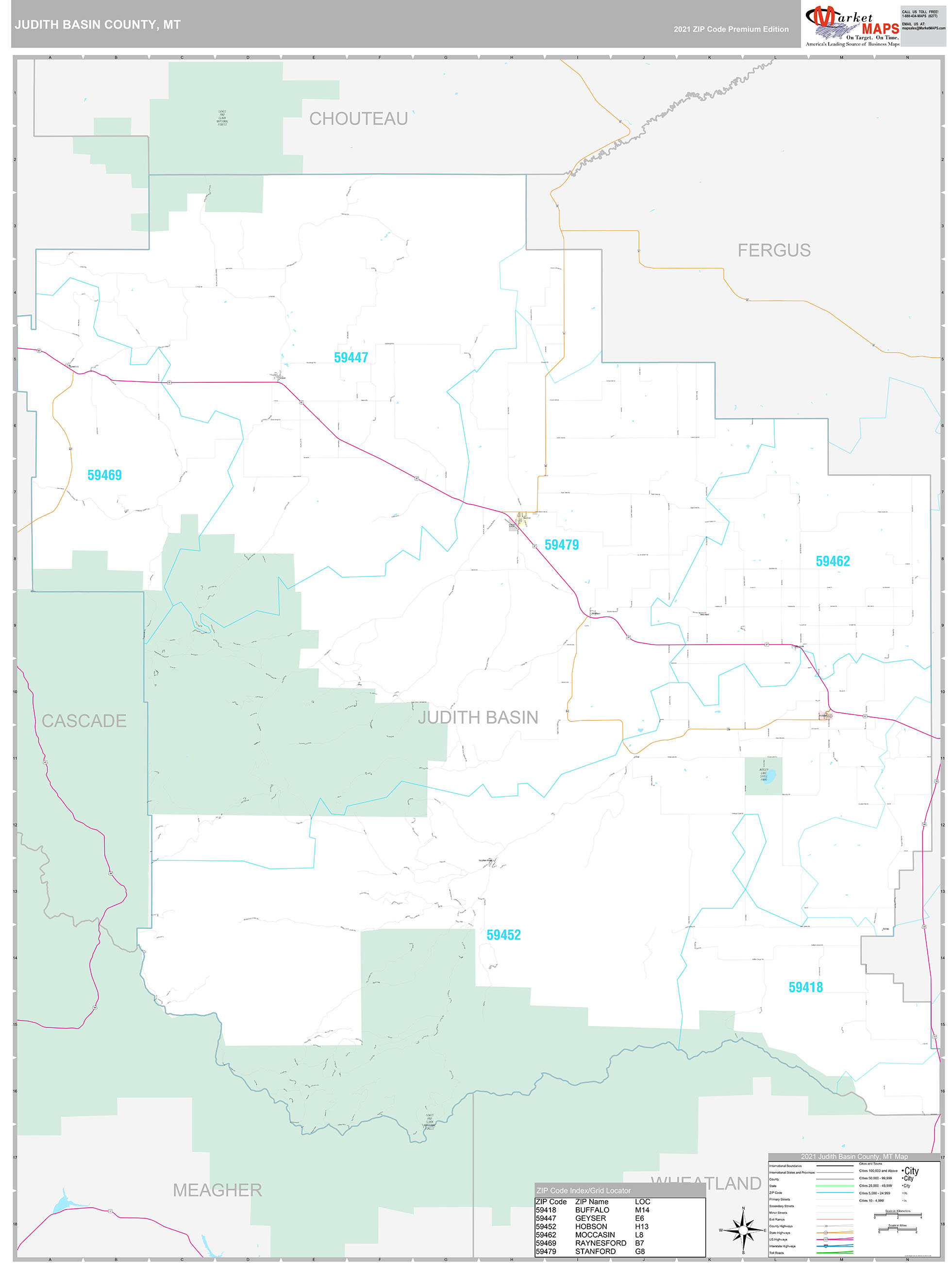 Judith Basin County, MT Wall Map Premium Style by MarketMAPS