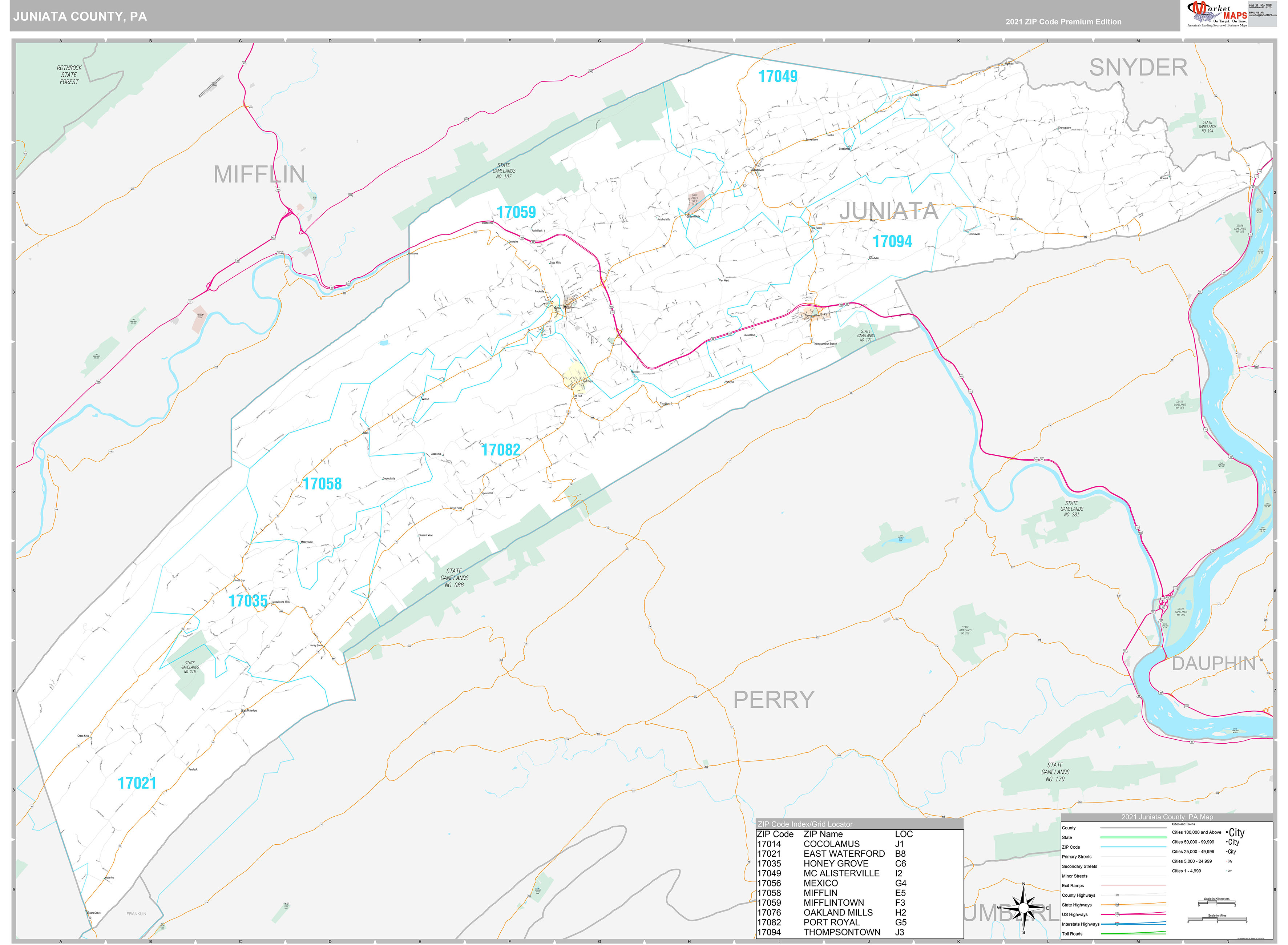 Juniata County Pa Wall Map Color Cast Style By Marketmaps Images And