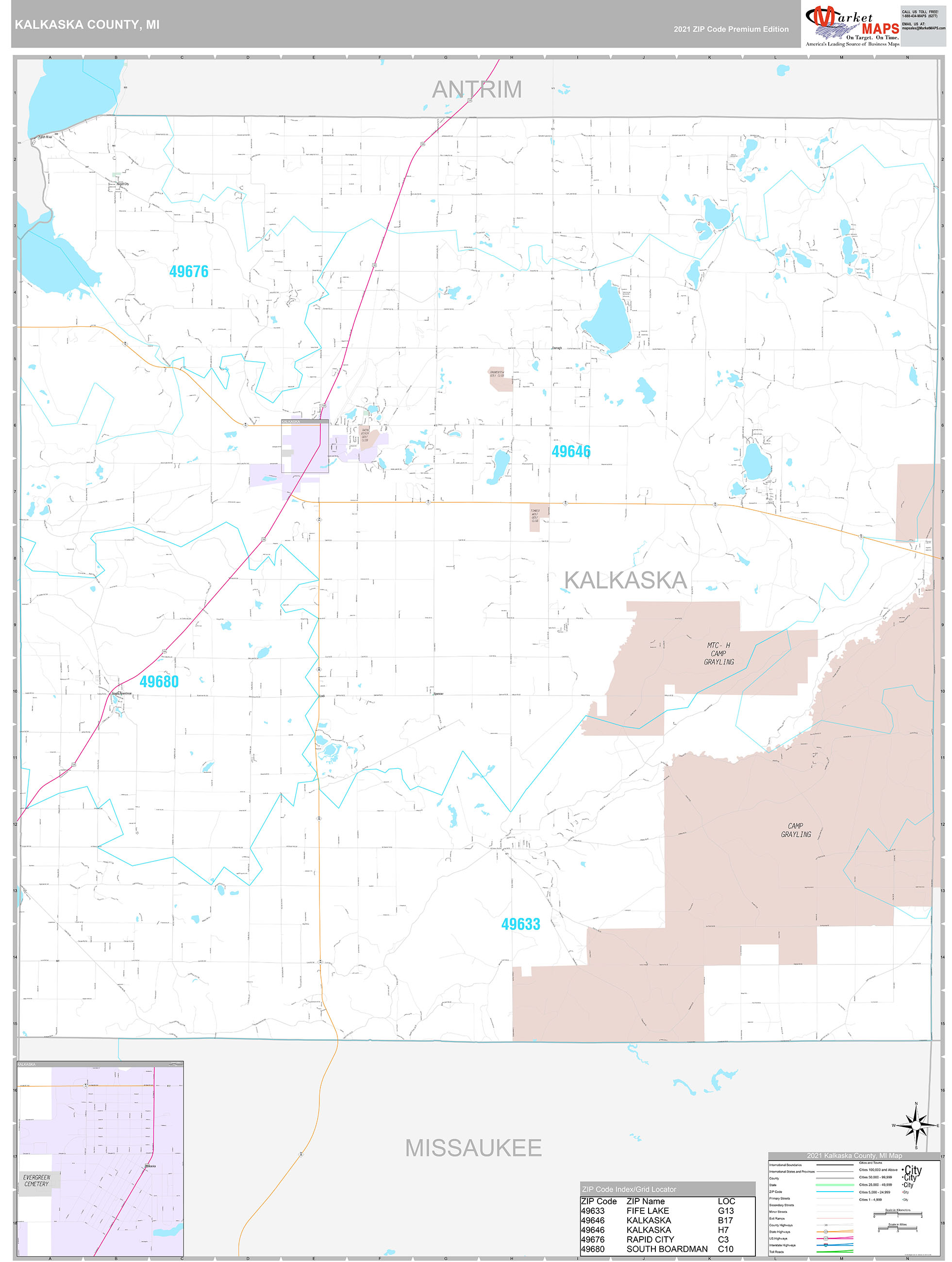 Kalkaska County Mi Wall Map Premium Style By Marketmaps