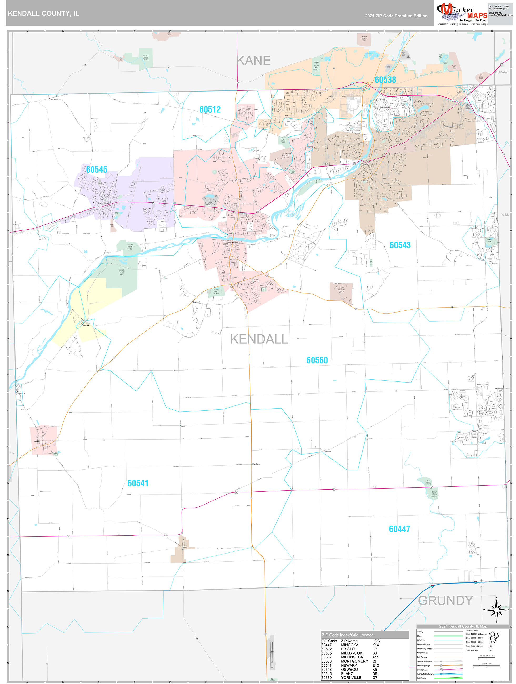 Kendall County IL Wall Map Premium Style by MarketMAPS MapSales
