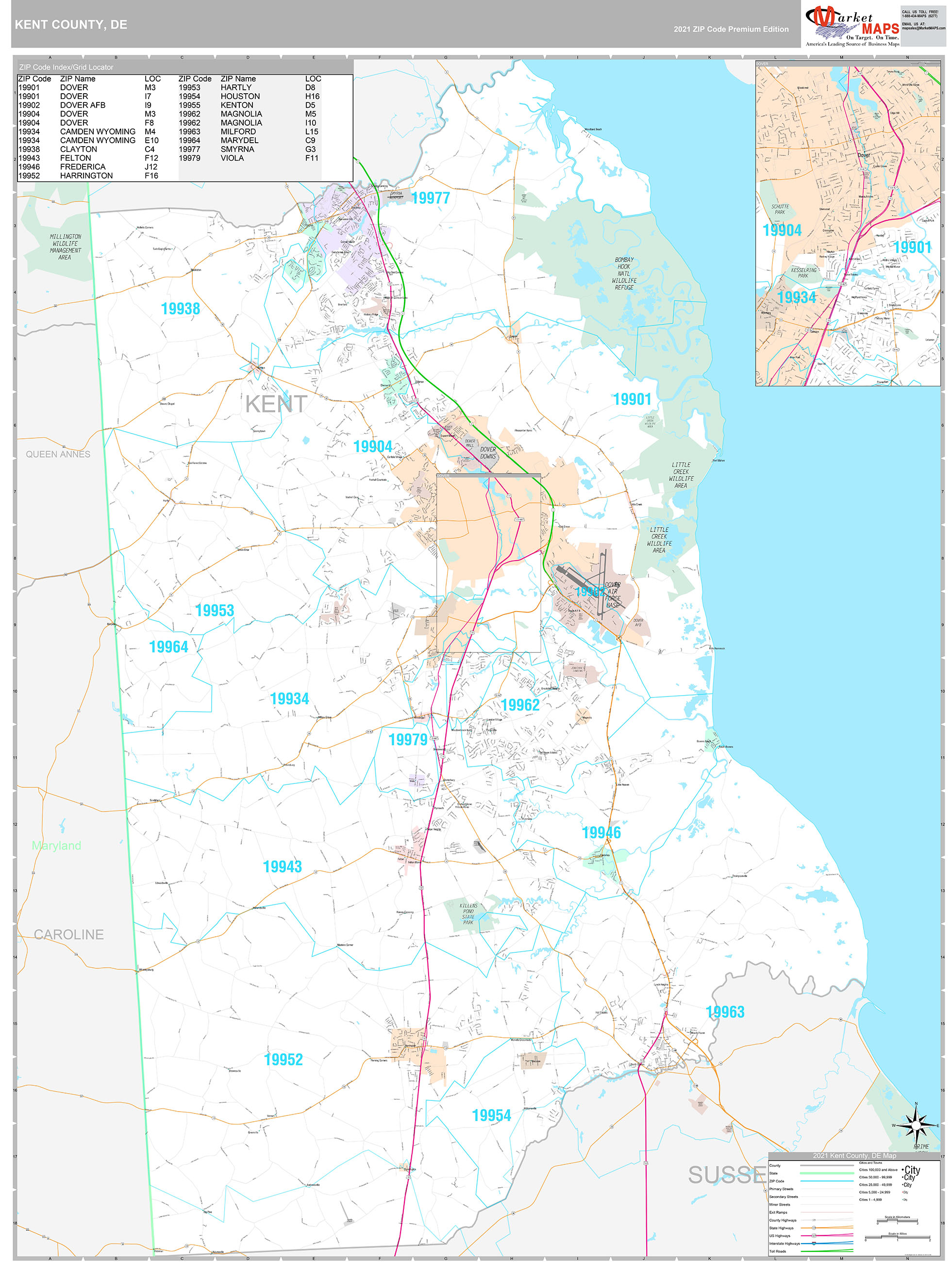 Kent County, DE Wall Map Premium Style by MarketMAPS MapSales