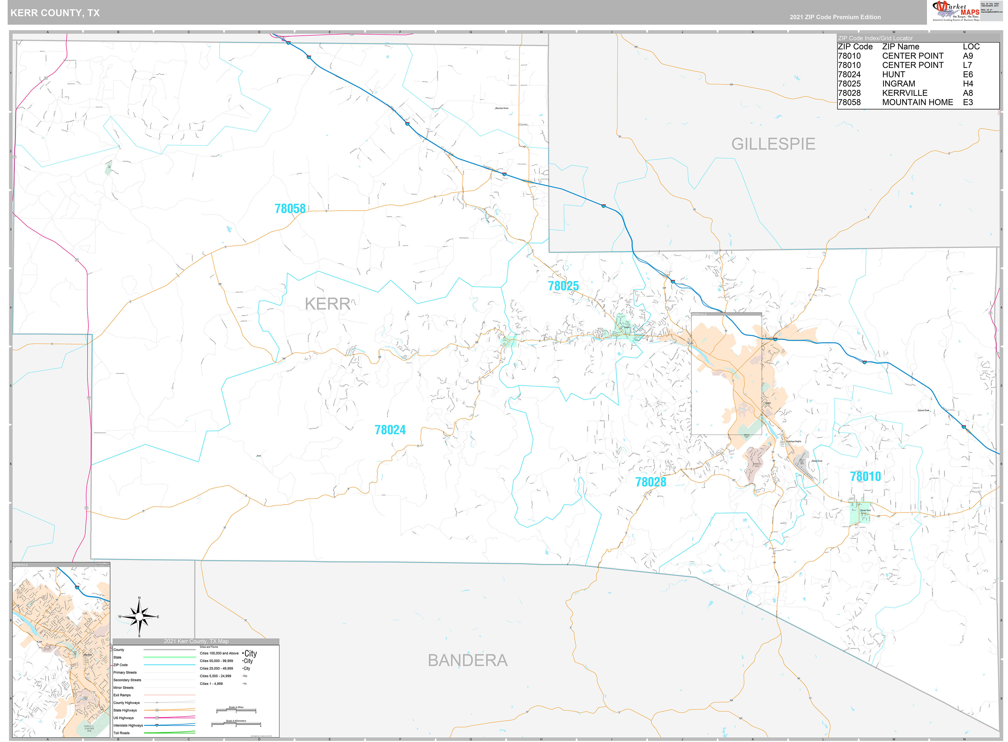 Kerr County Tx Wall Map Premium Style By Marketmaps Mapsales 5713