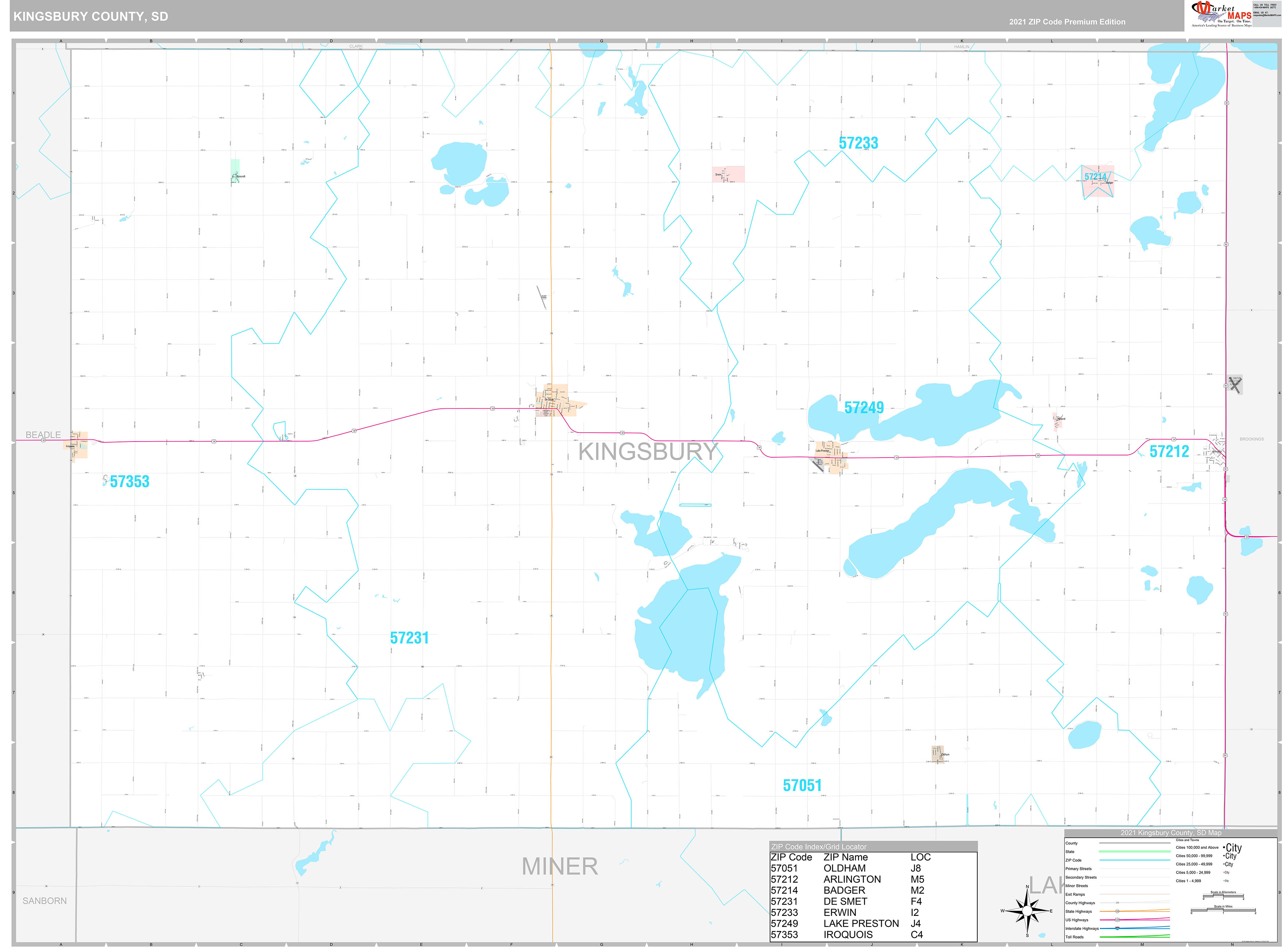 Kingsbury County Sd Wall Map Premium Style By Marketmaps Mapsales