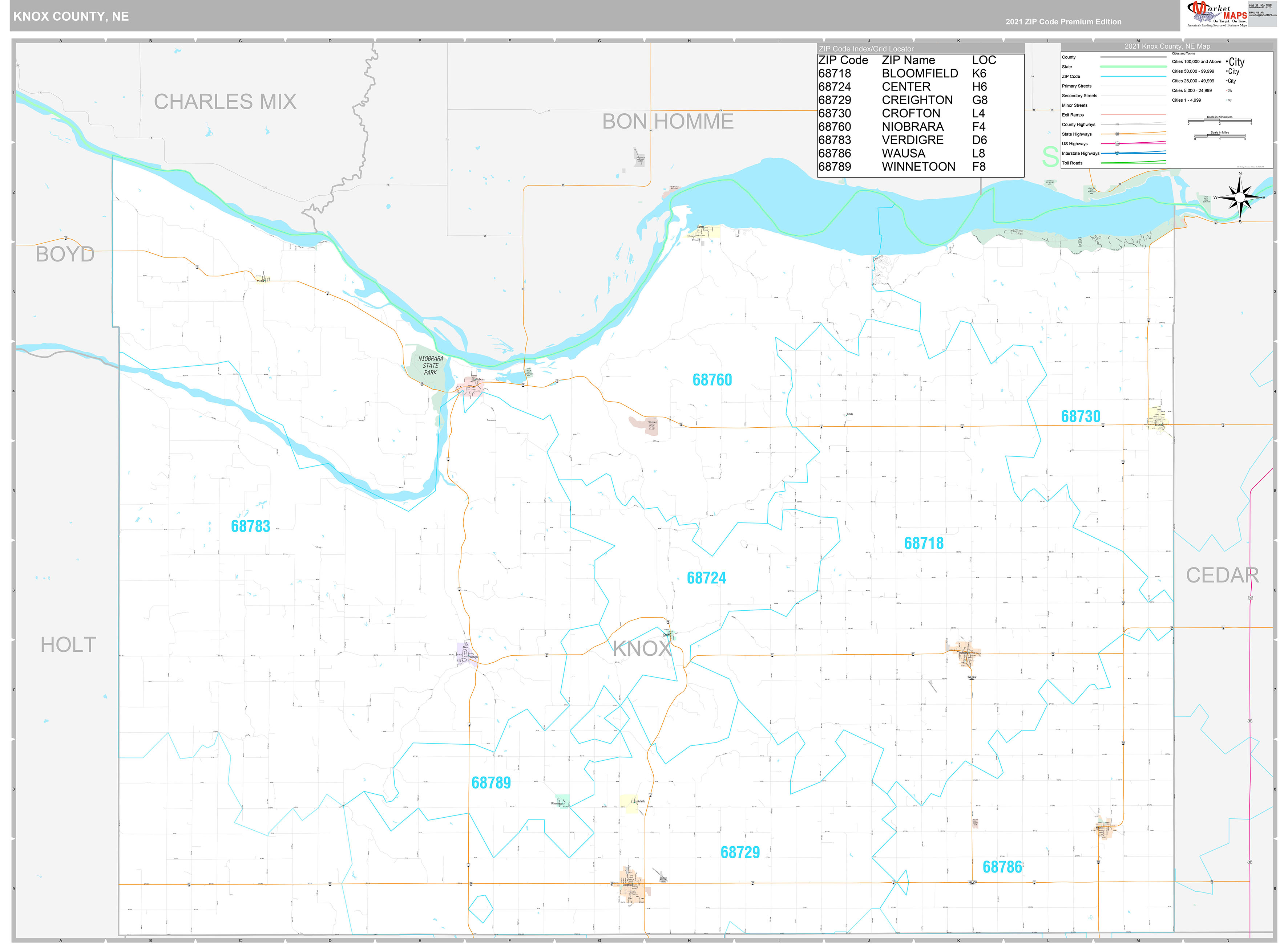 Knox County NE Wall Map Premium Style by MarketMAPS