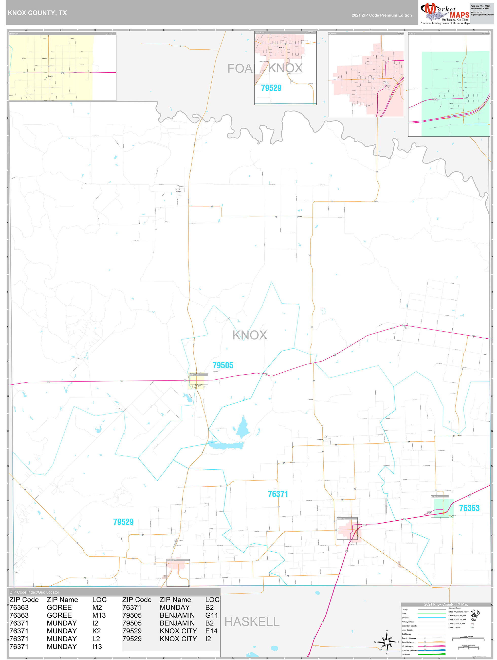 Knox County TX Wall Map Premium Style by MarketMAPS MapSales
