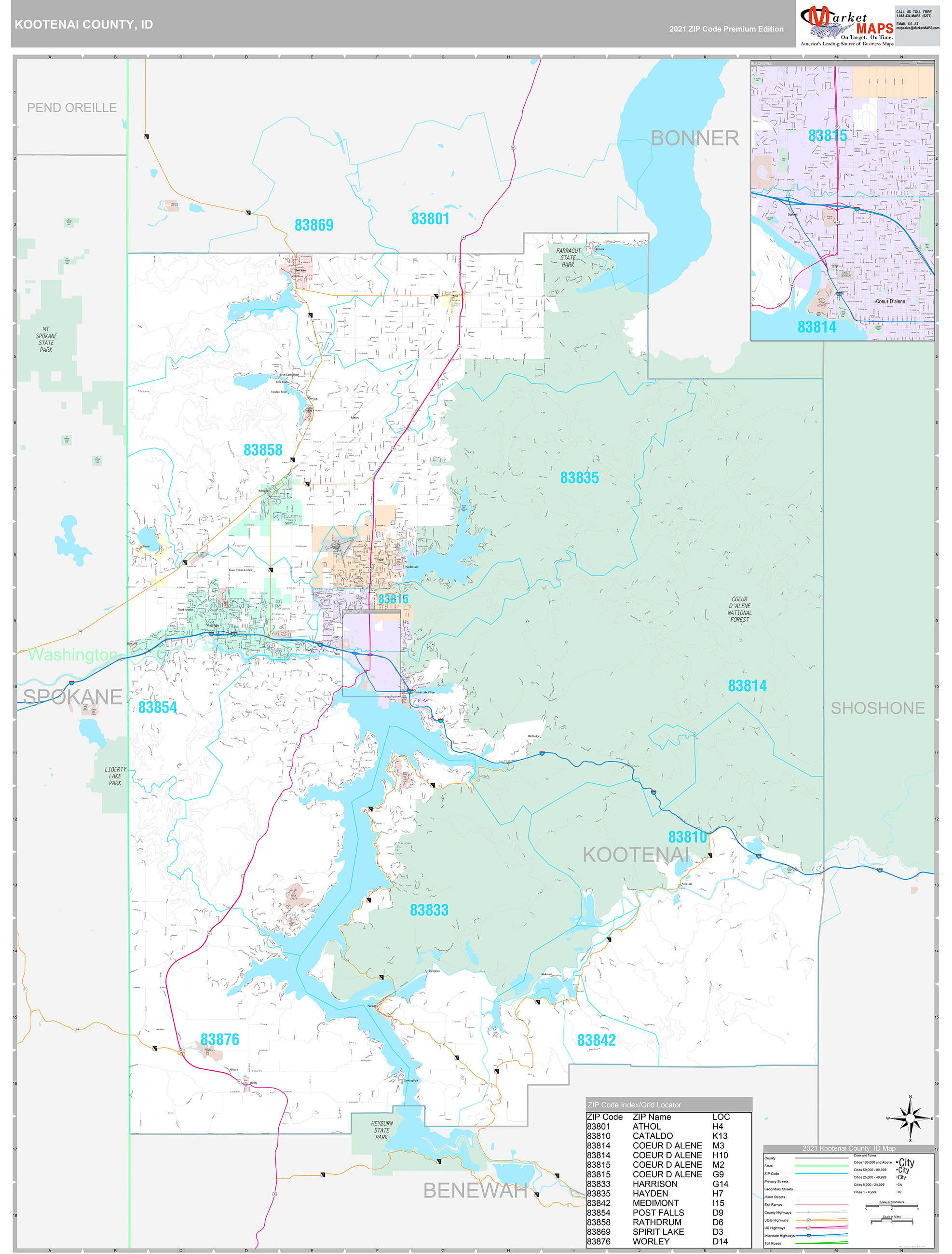 Kootenai County ID Wall Map Premium Style By MarketMAPS MapSales   Kootenai ID 