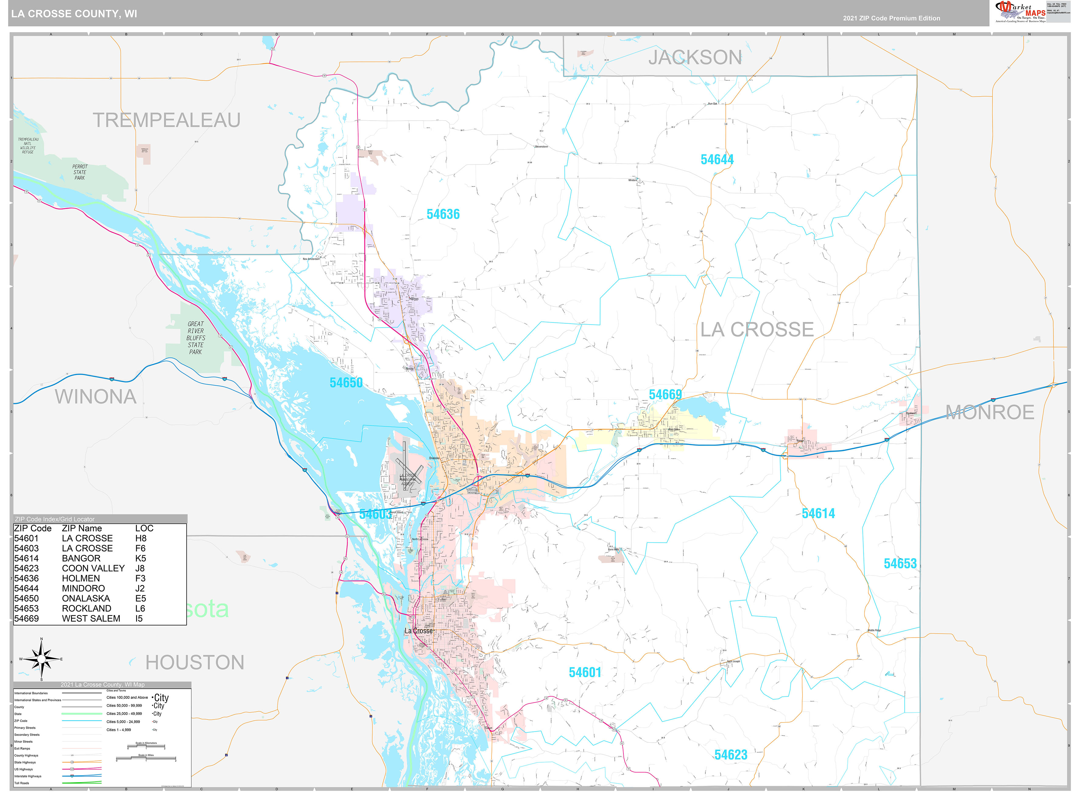 La Crosse County, WI Wall Map Premium Style by MarketMAPS MapSales