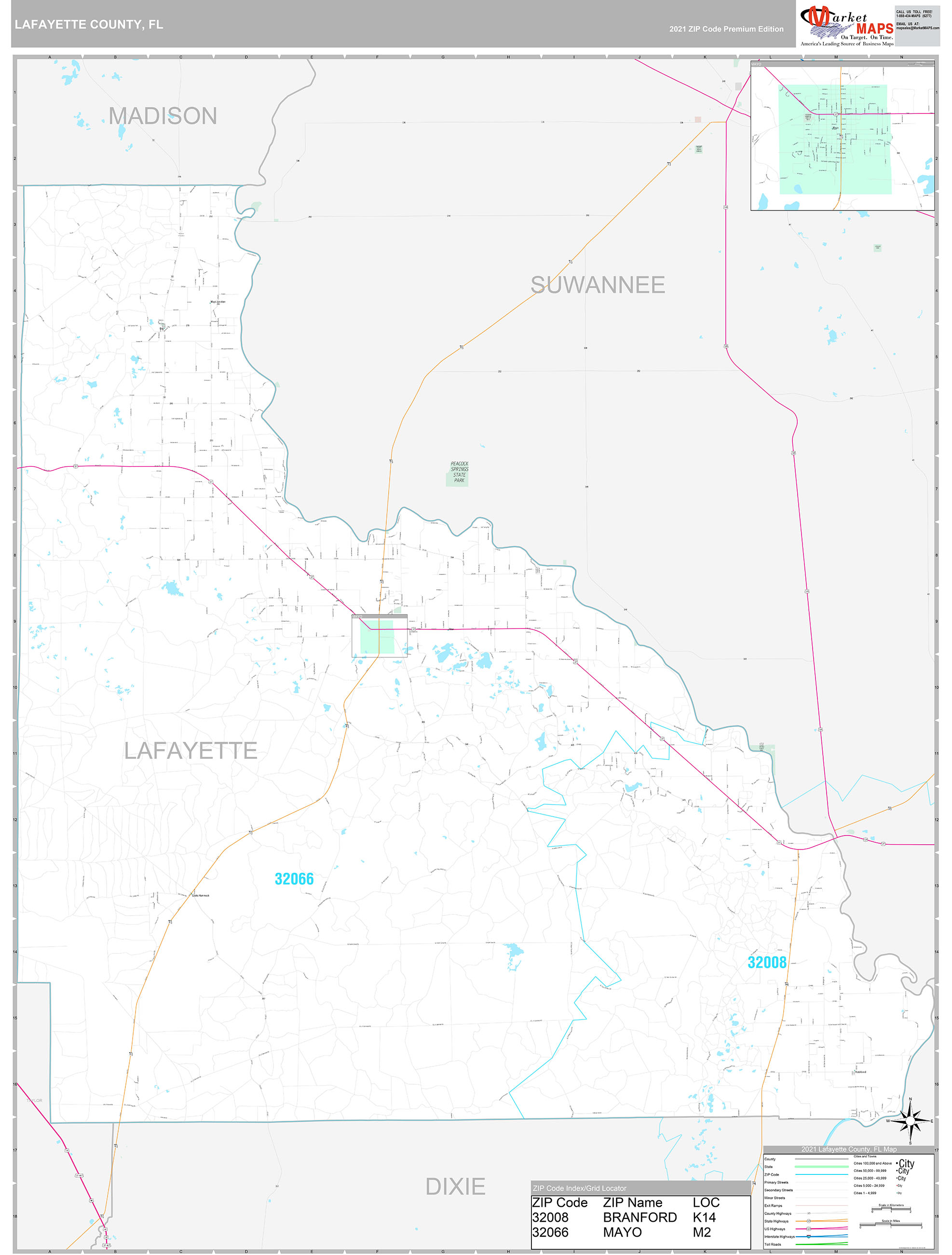 Lafayette County, FL Wall Map Premium Style by MarketMAPS