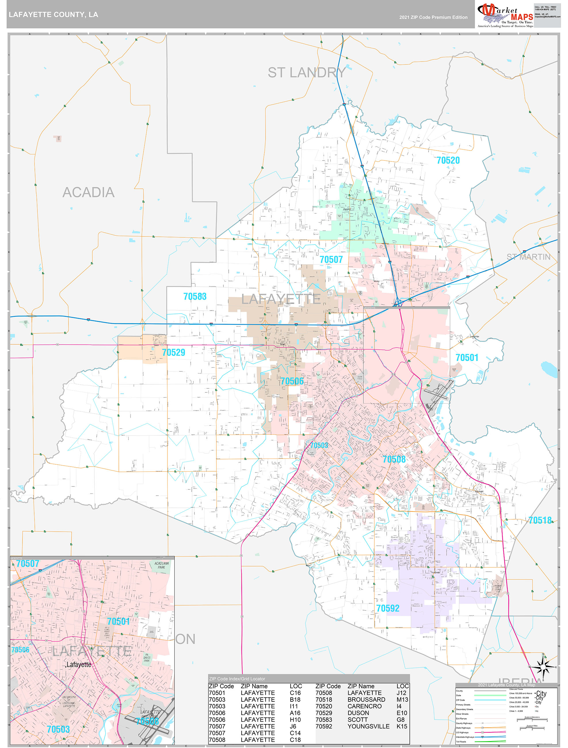 Lafayette County, LA Wall Map Premium Style by MarketMAPS