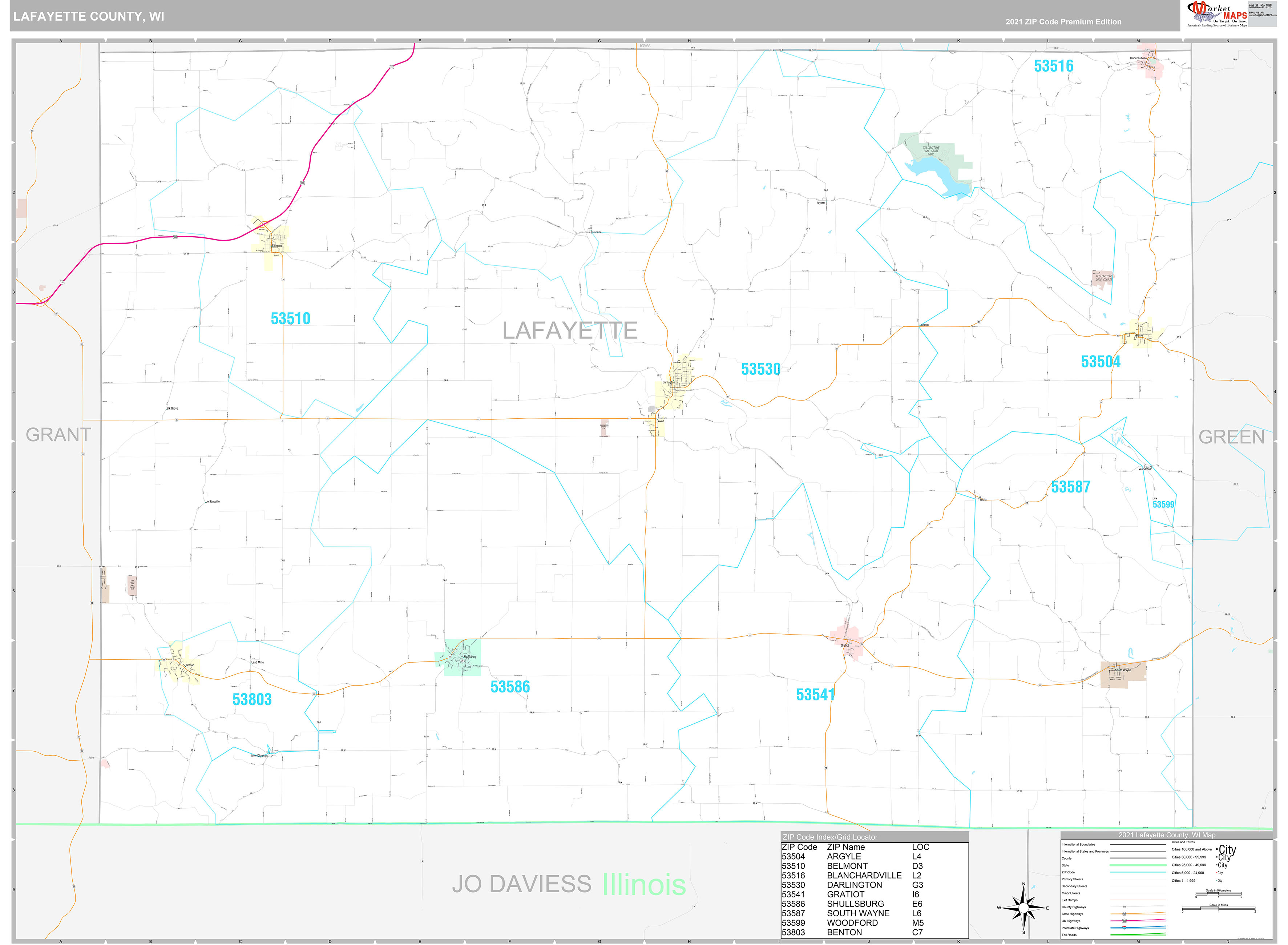 Lafayette County, WI Wall Map Premium Style by MarketMAPS - MapSales.com