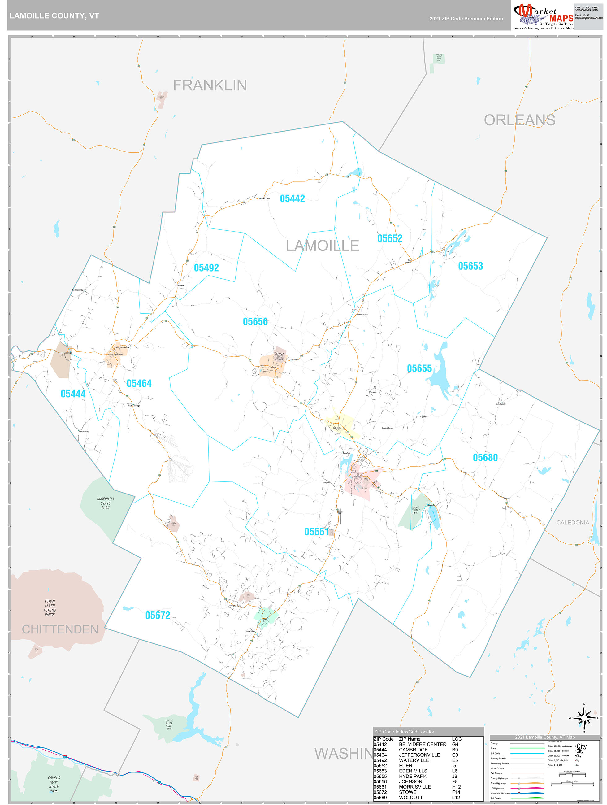 Lamoille County, VT Wall Map Premium Style by MarketMAPS MapSales