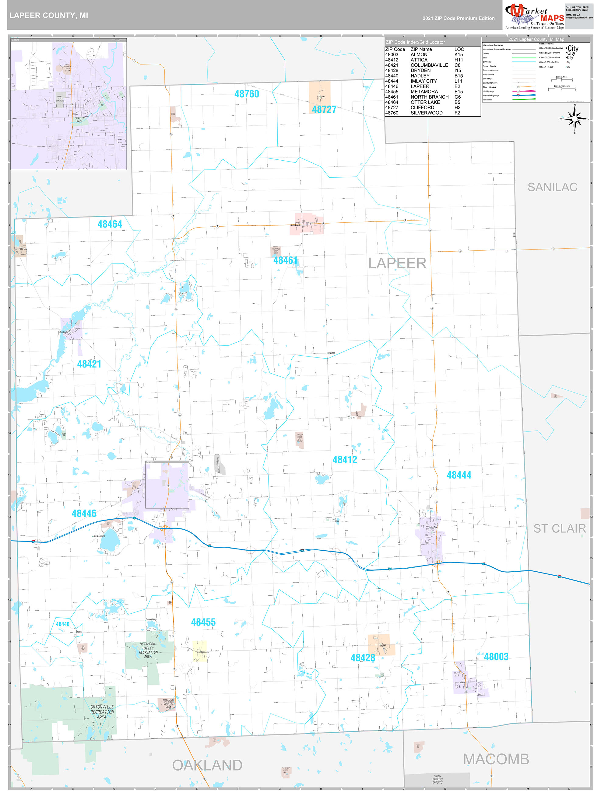 Michigan Northern Wall Map Color Cast Style By Market 