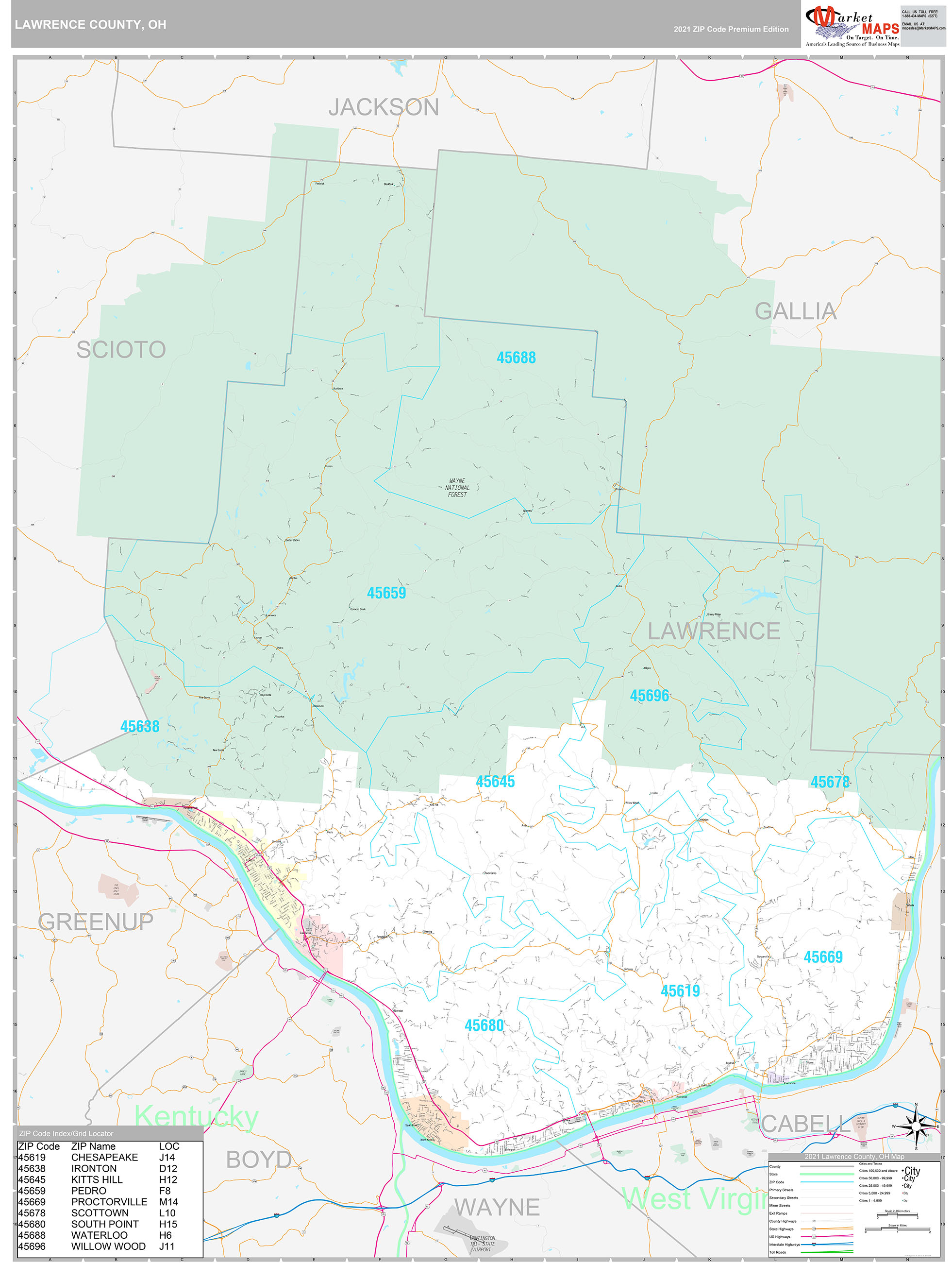Lawrence County, OH Wall Map Premium Style by MarketMAPS