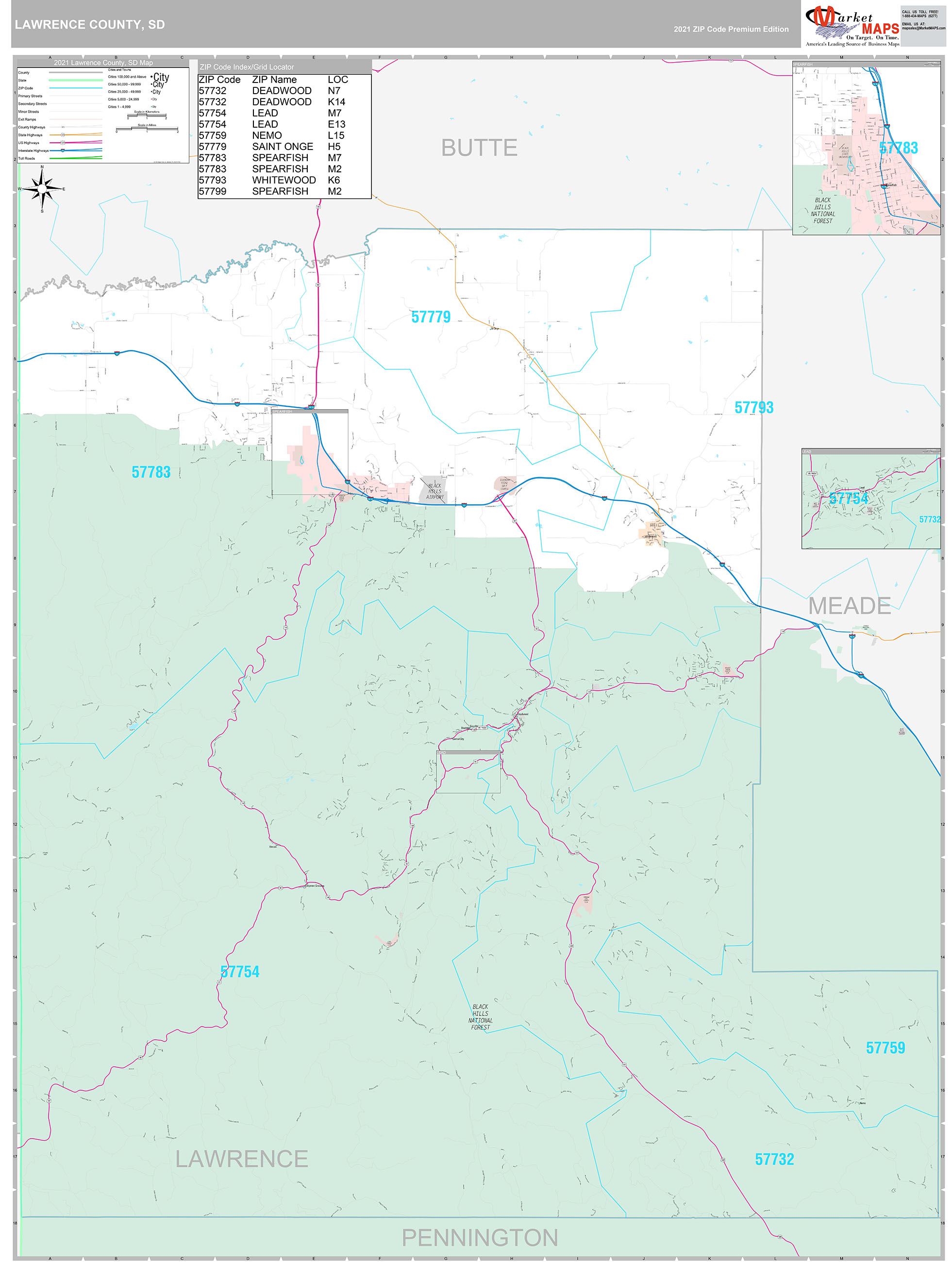 Lawrence County, SD Wall Map Premium Style by MarketMAPS