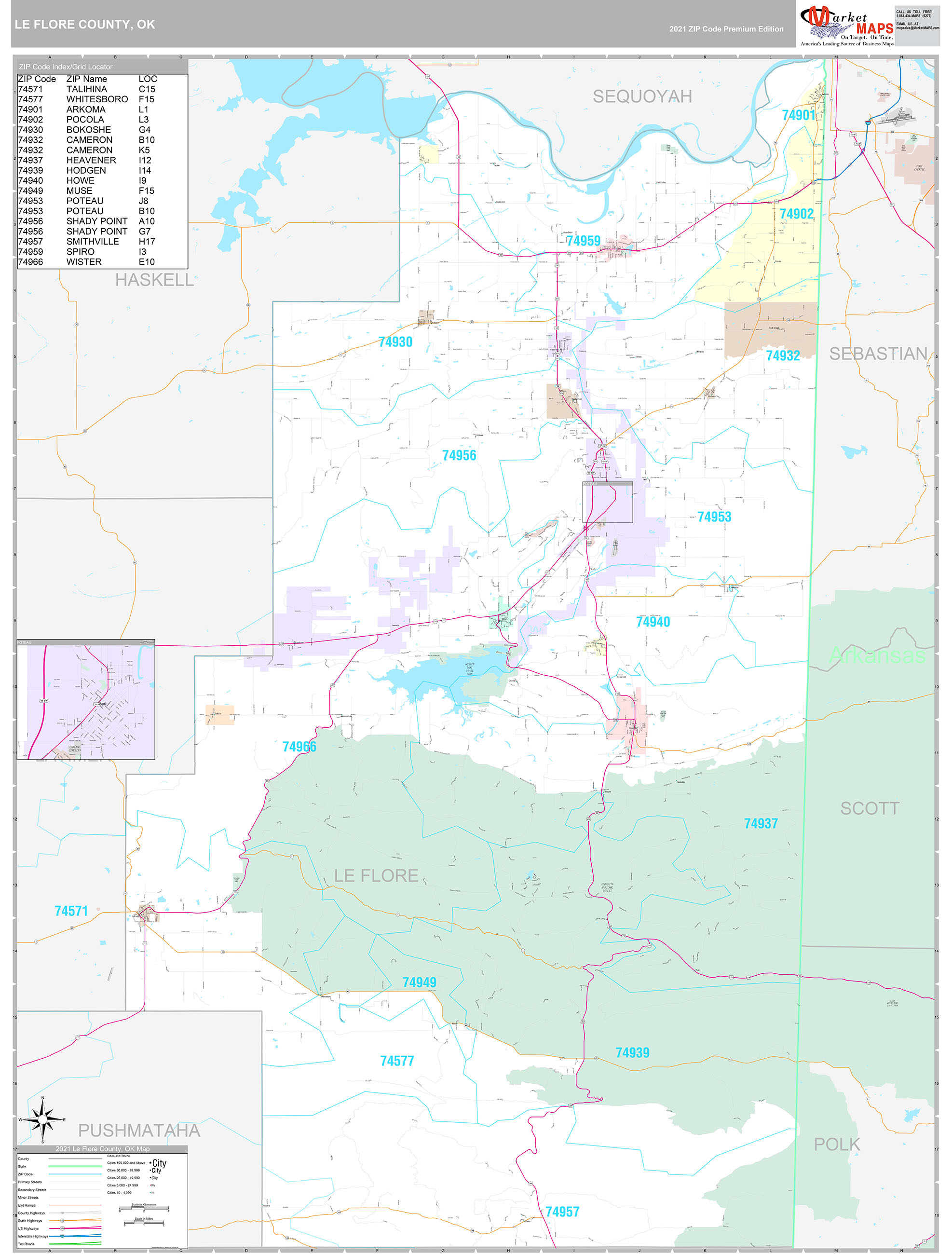 Le Flore County, OK Wall Map Premium Style by MarketMAPS