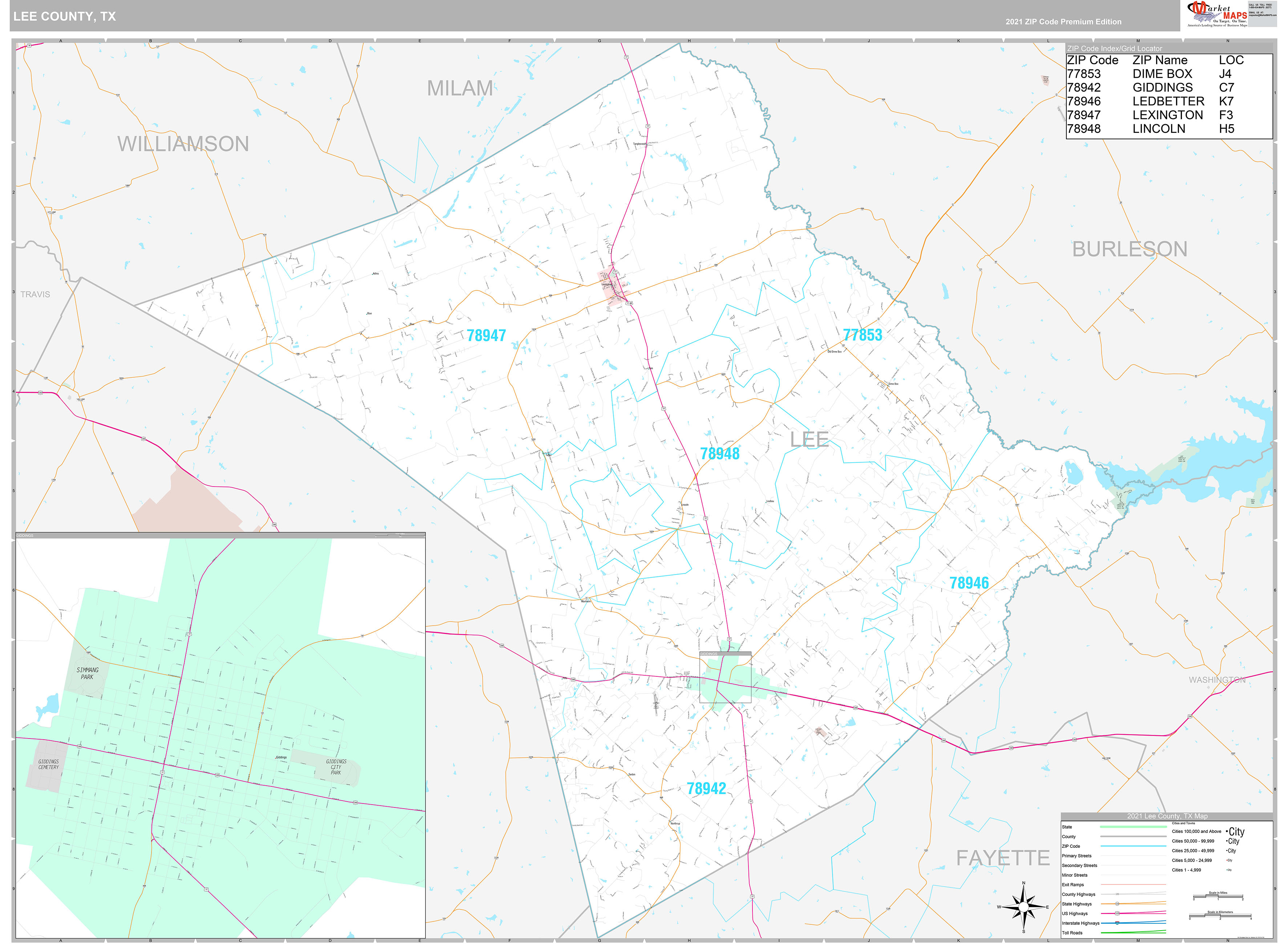 Lee County, TX Wall Map Premium Style by MarketMAPS - MapSales