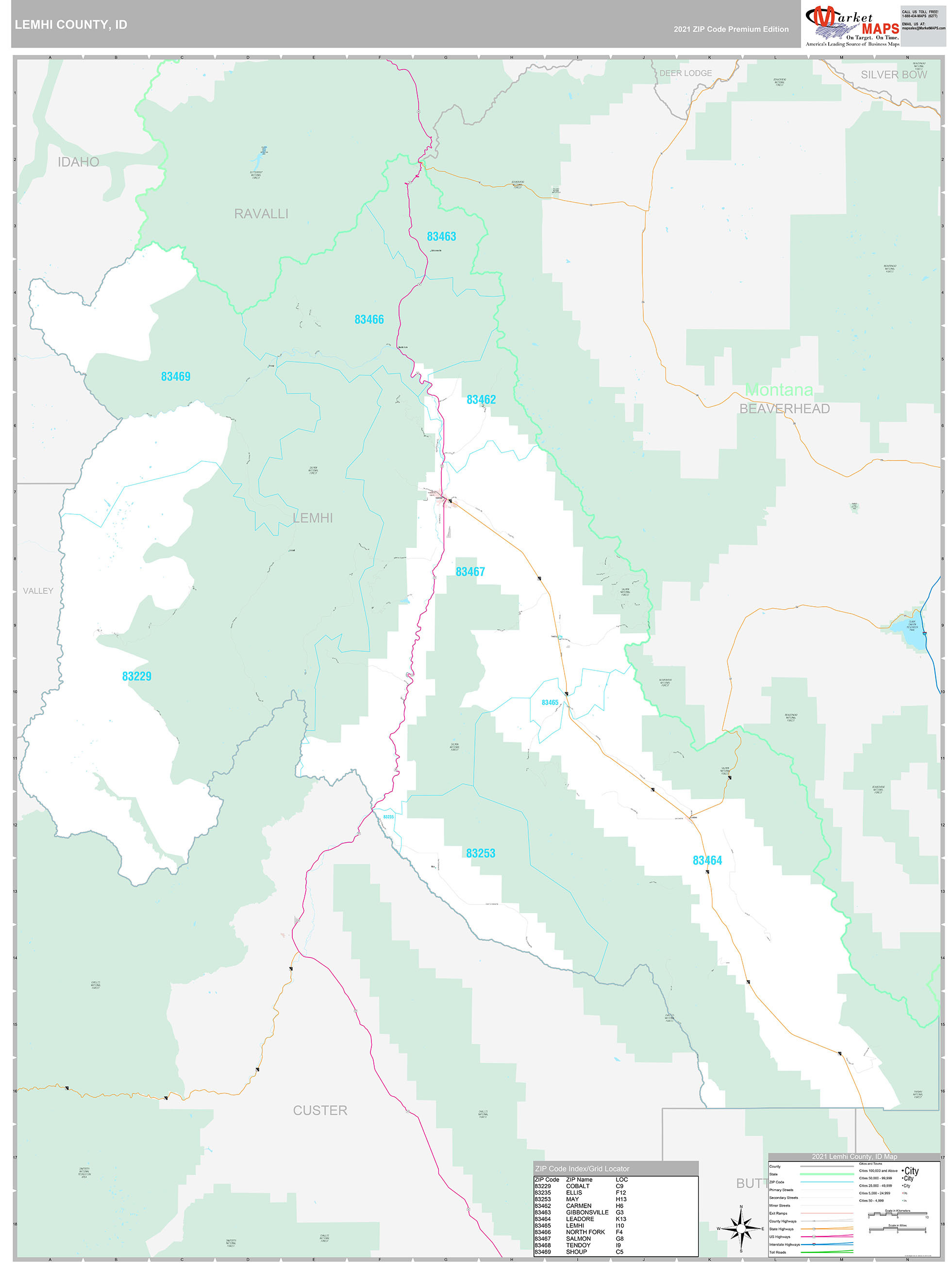 Lemhi County, ID Wall Map Premium Style by MarketMAPS