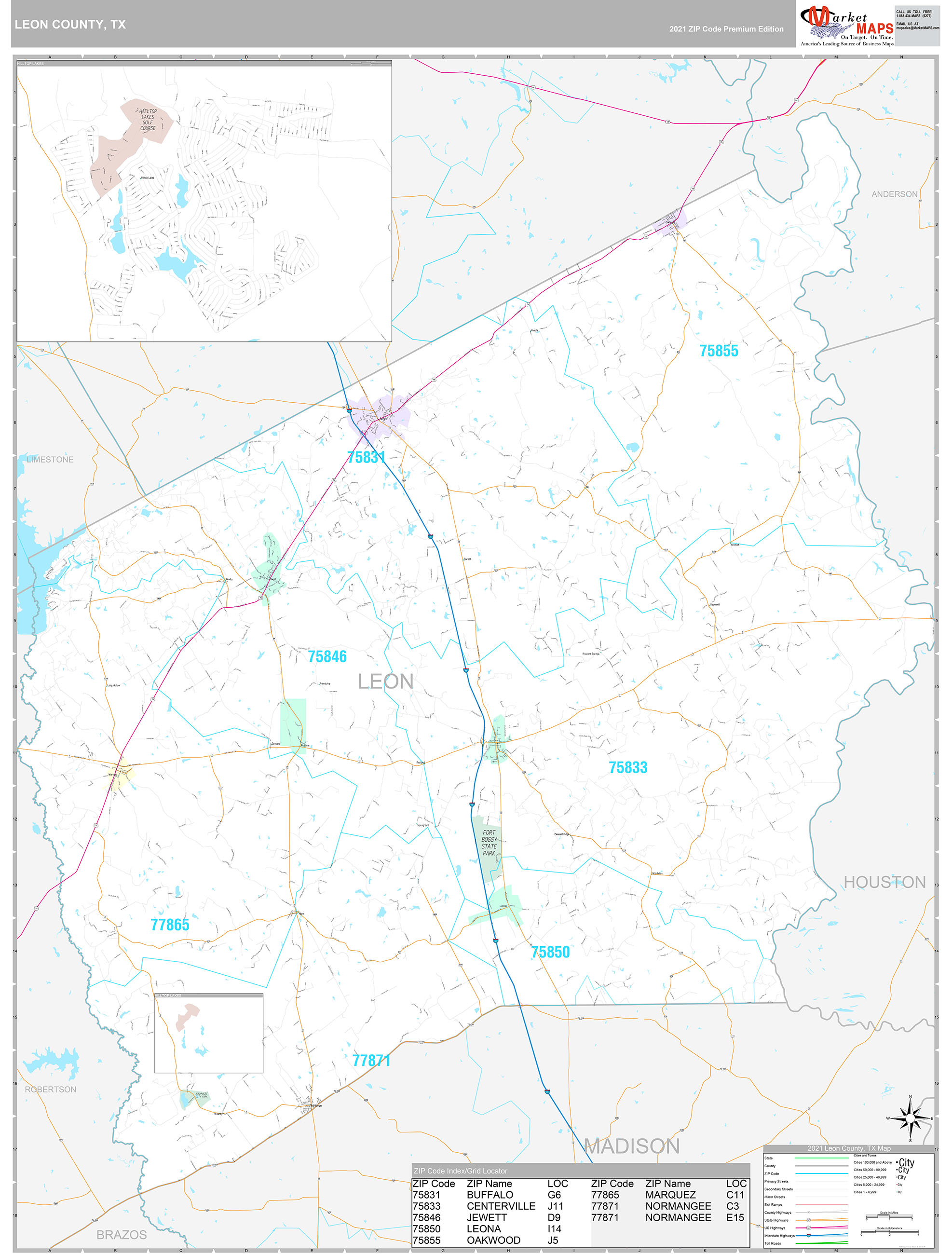 Leon County, TX Wall Map Premium Style by MarketMAPS