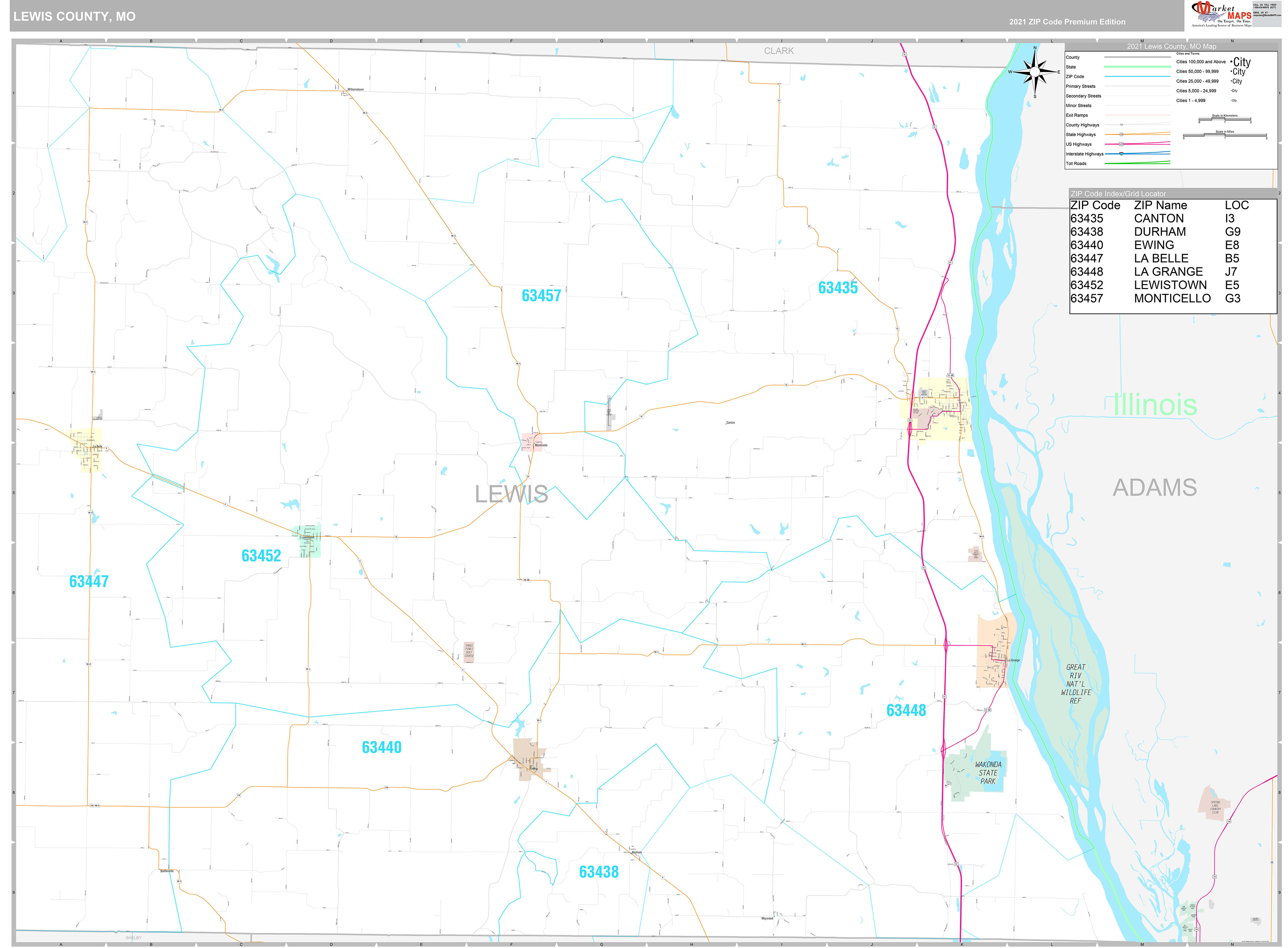 Lewis County, MO Wall Map Premium Style by MarketMAPS