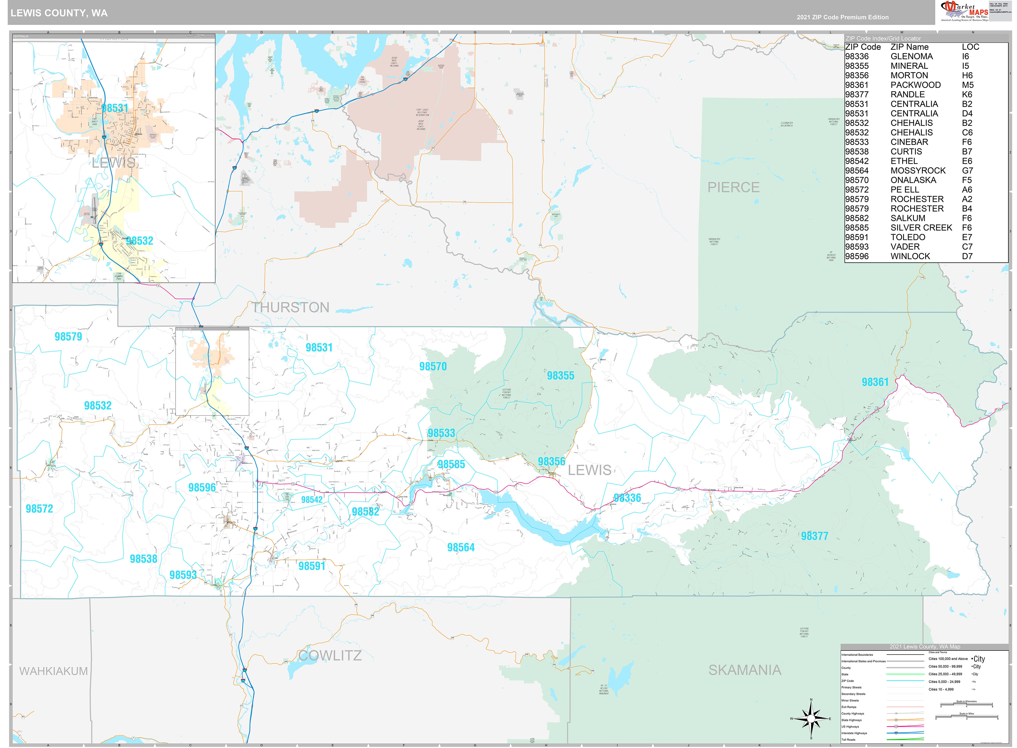 Lewis County, WA Wall Map Premium Style by MarketMAPS