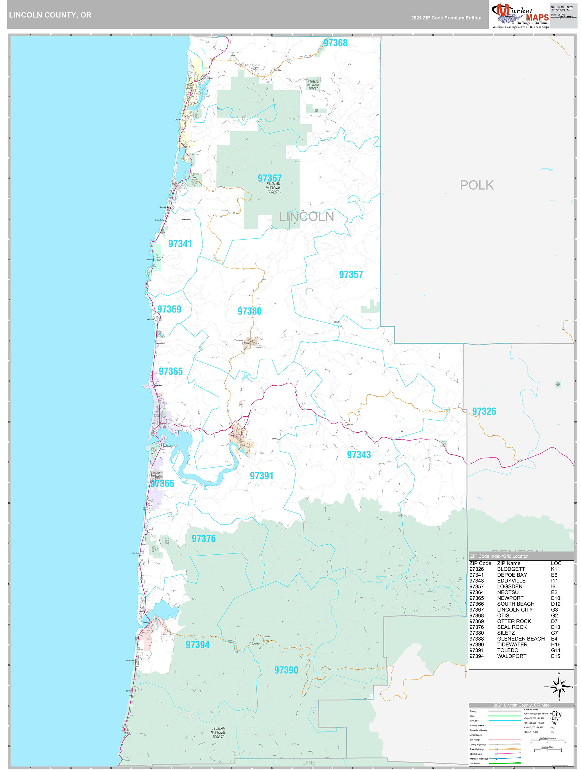 Lincoln County, OR Wall Map Premium Style by MarketMAPS