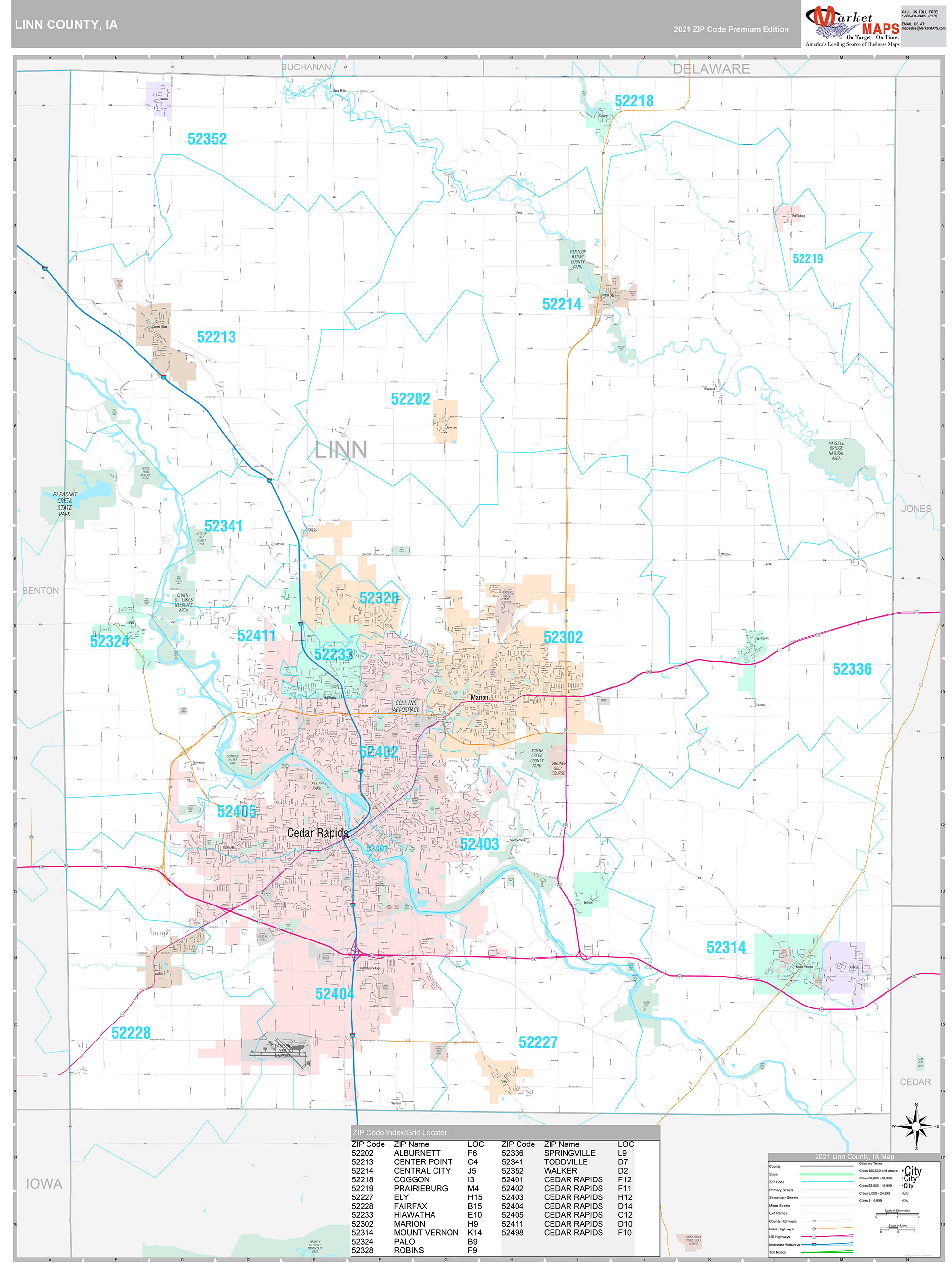 Linn County, IA Wall Map Premium Style by MarketMAPS - MapSales