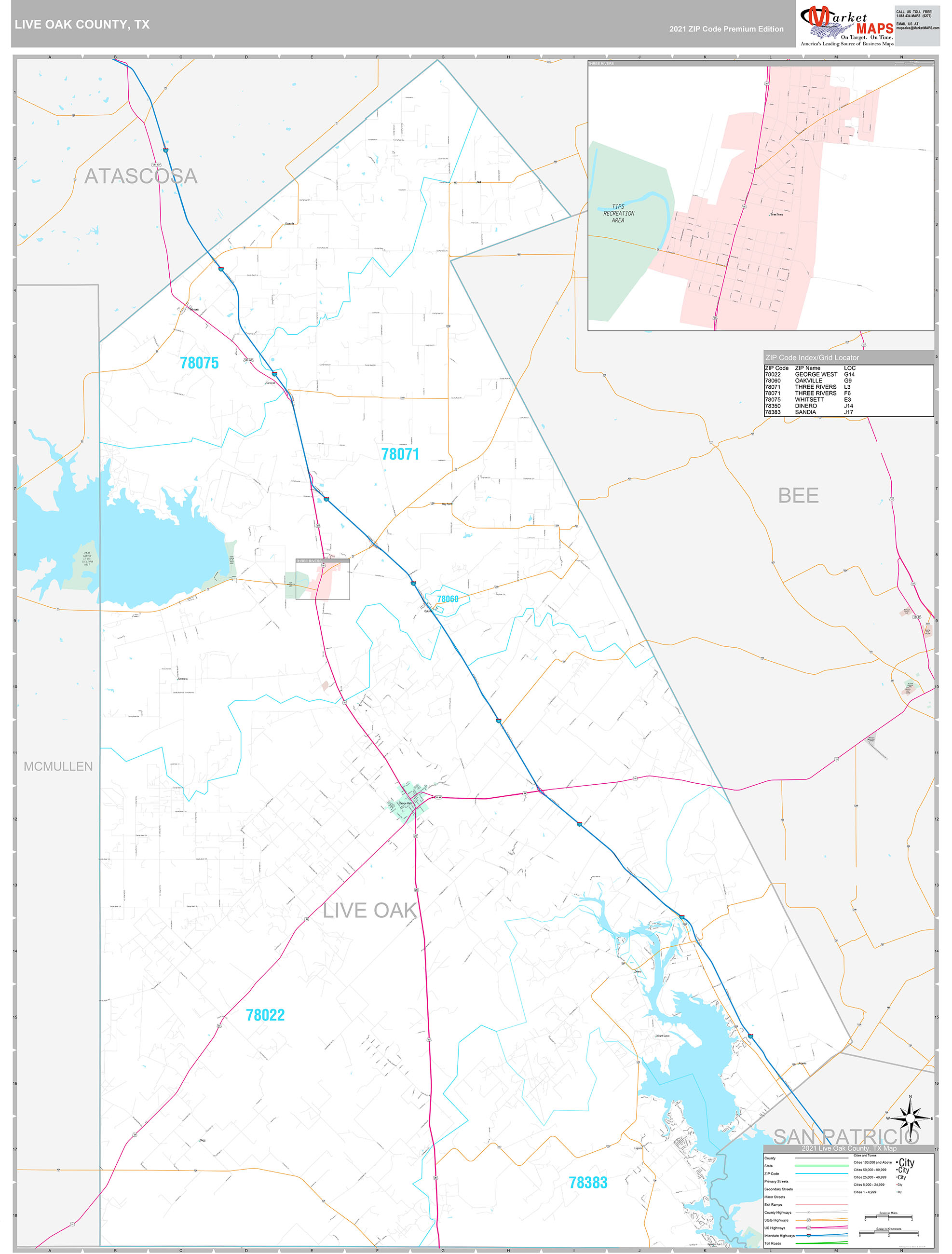 Live Oak County, TX Wall Map Premium Style by MarketMAPS - MapSales.com