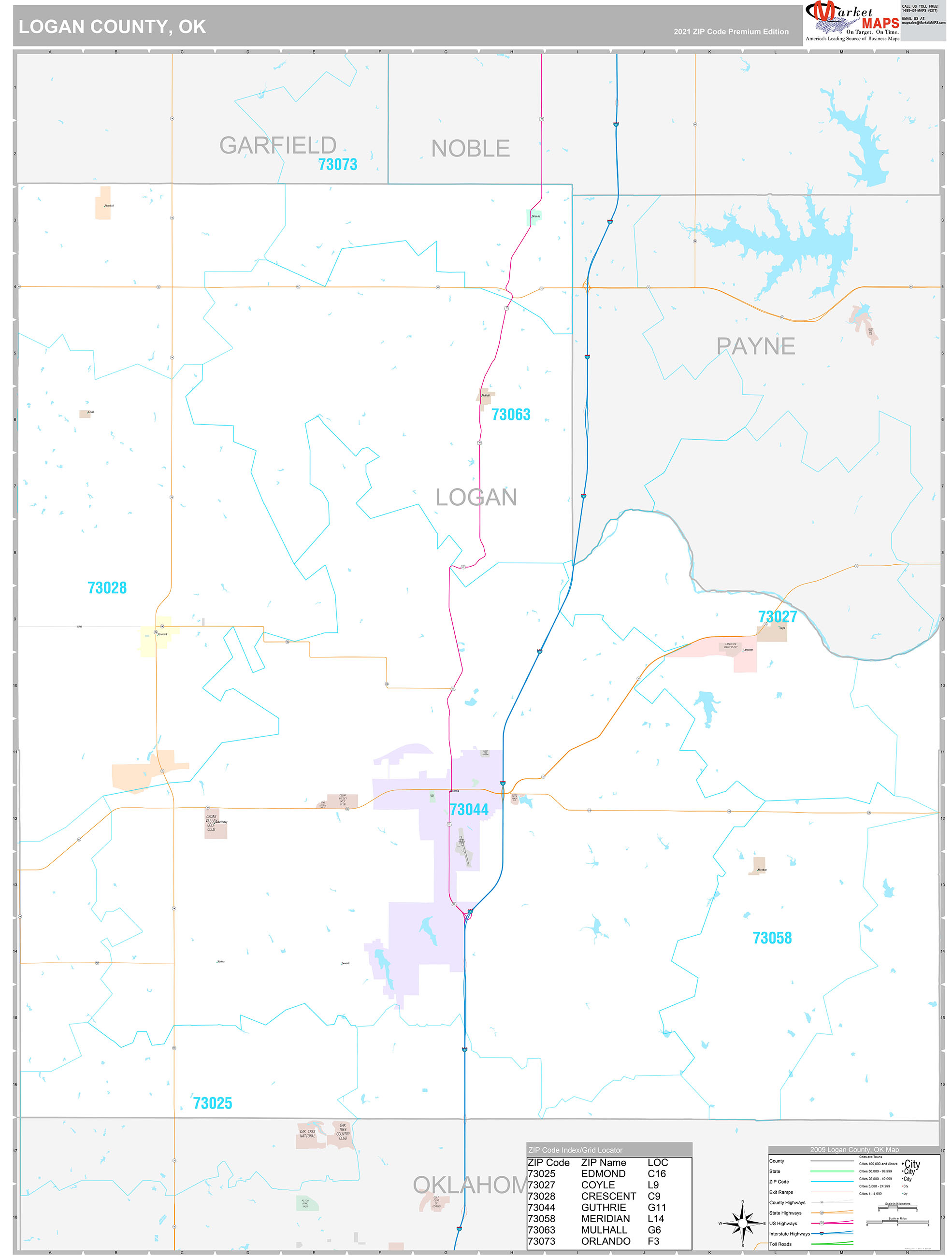 Logan County, OK Wall Map Premium Style by MarketMAPS