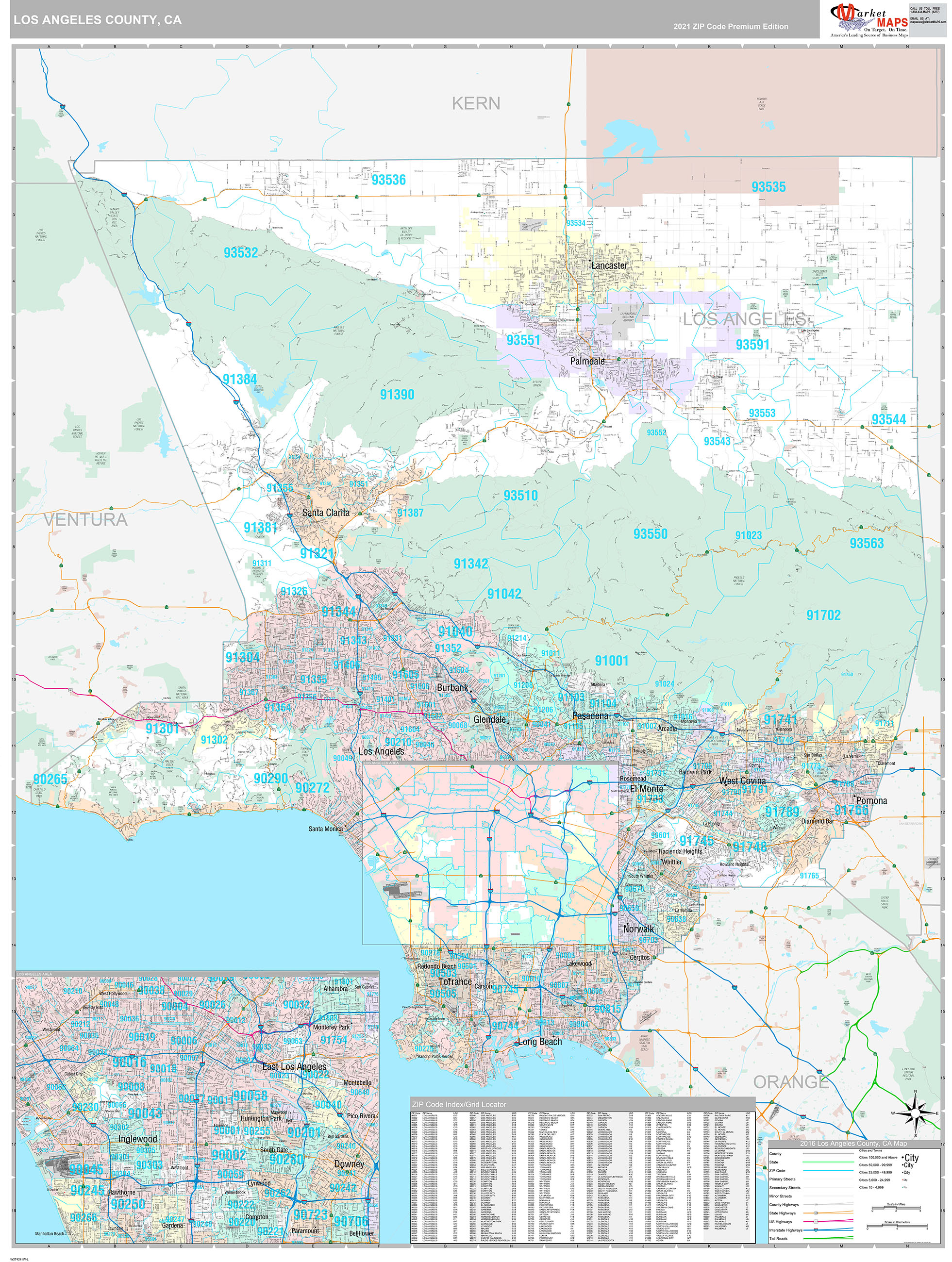 Los Angeles County, CA Wall Map Premium Style by MarketMAPS - MapSales.com