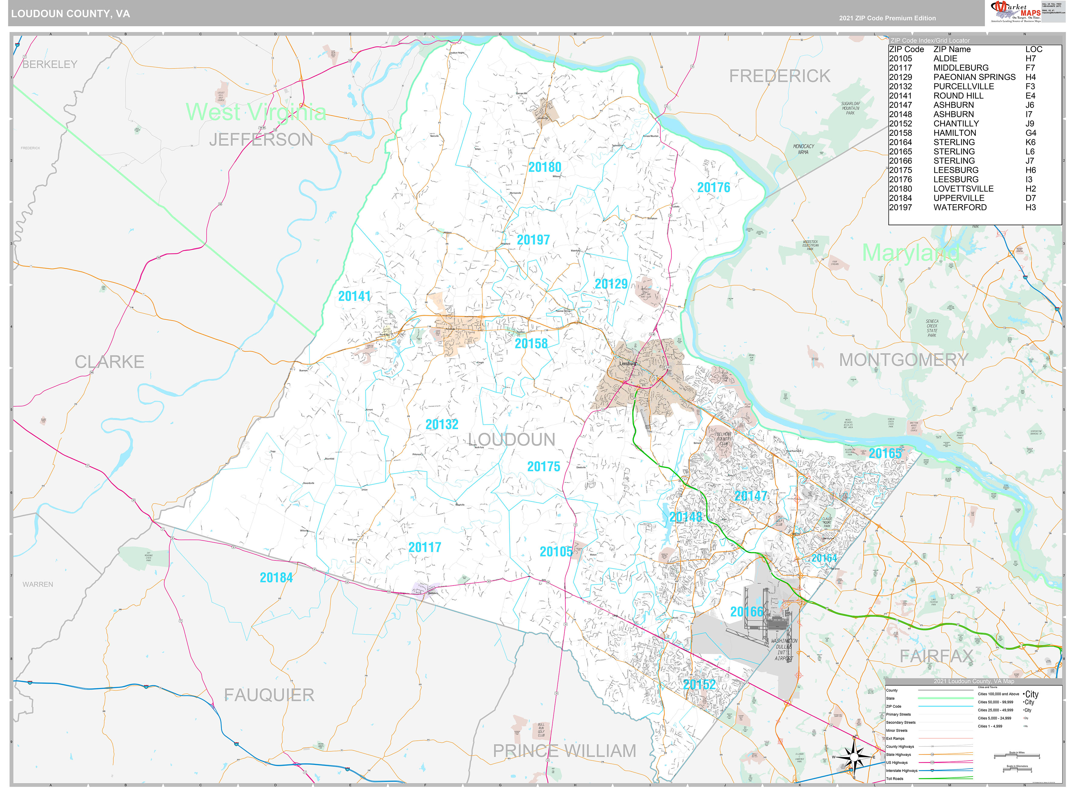 Loudoun County, VA Wall Map Premium Style by MarketMAPS - MapSales