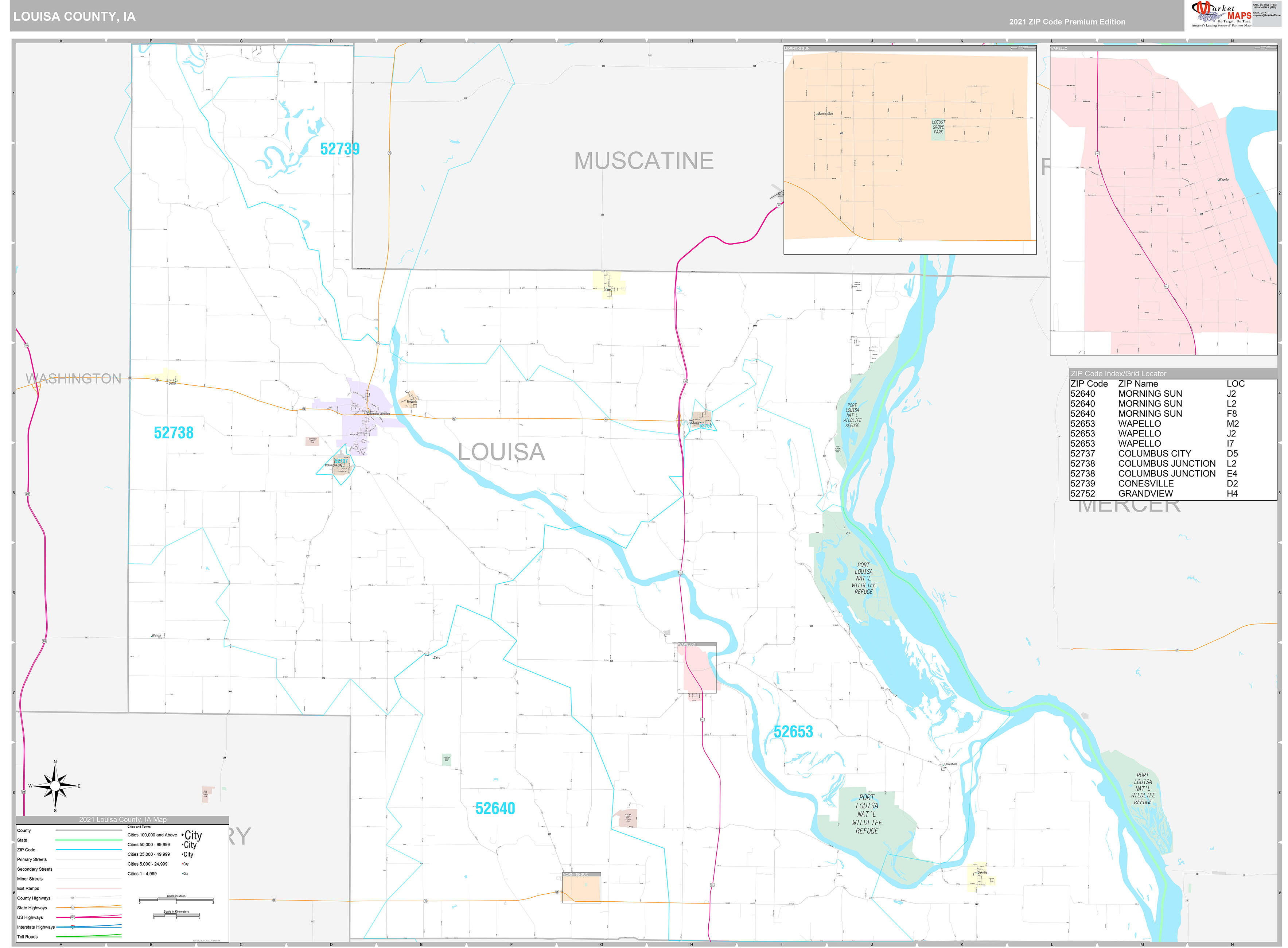 Louisa County, IA Wall Map Premium Style by MarketMAPS