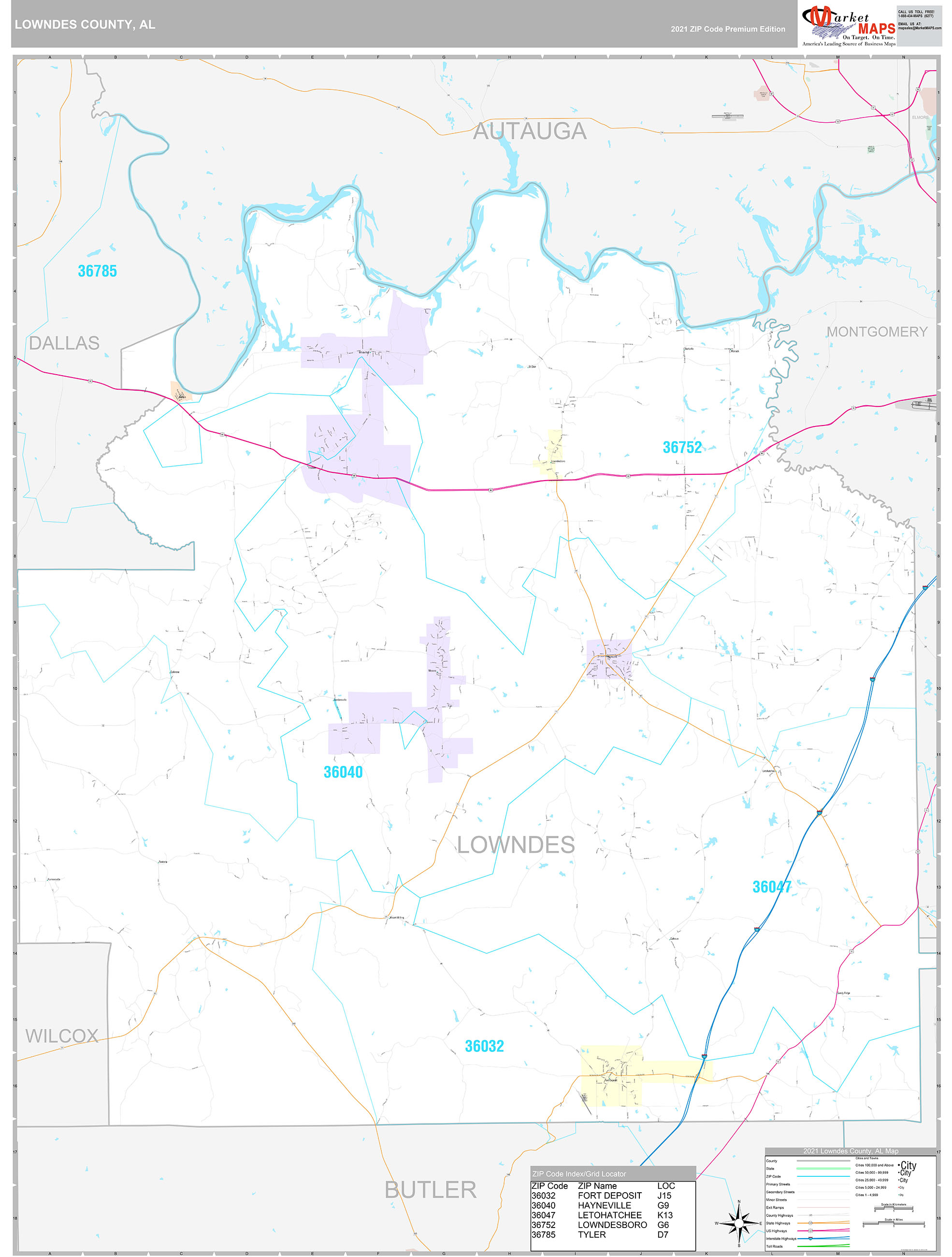 Lowndes County, AL Wall Map Premium Style by MarketMAPS - MapSales.com