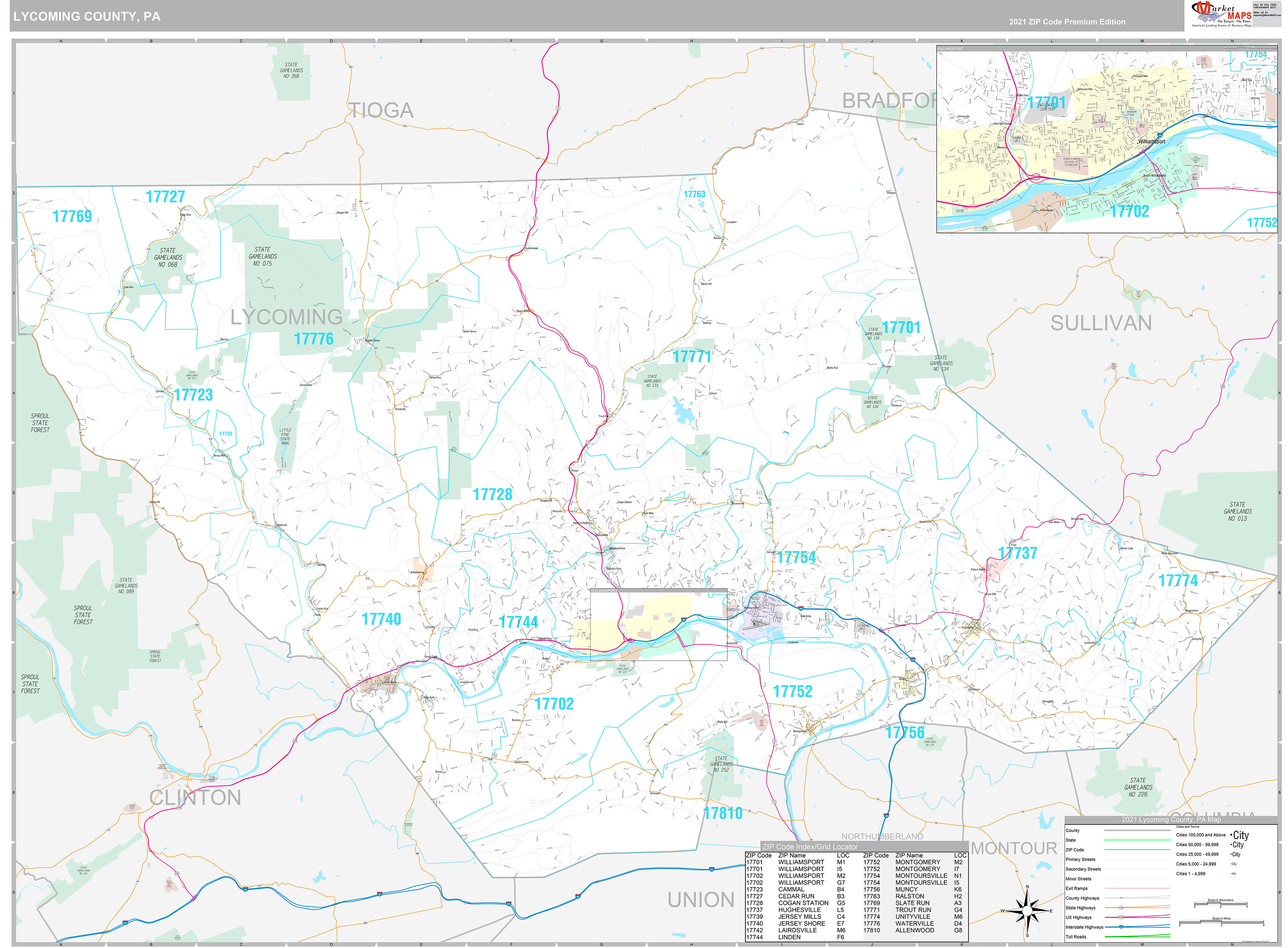 Lycoming County Pa Wall Map Color Cast Style By Marketmaps | Images and ...