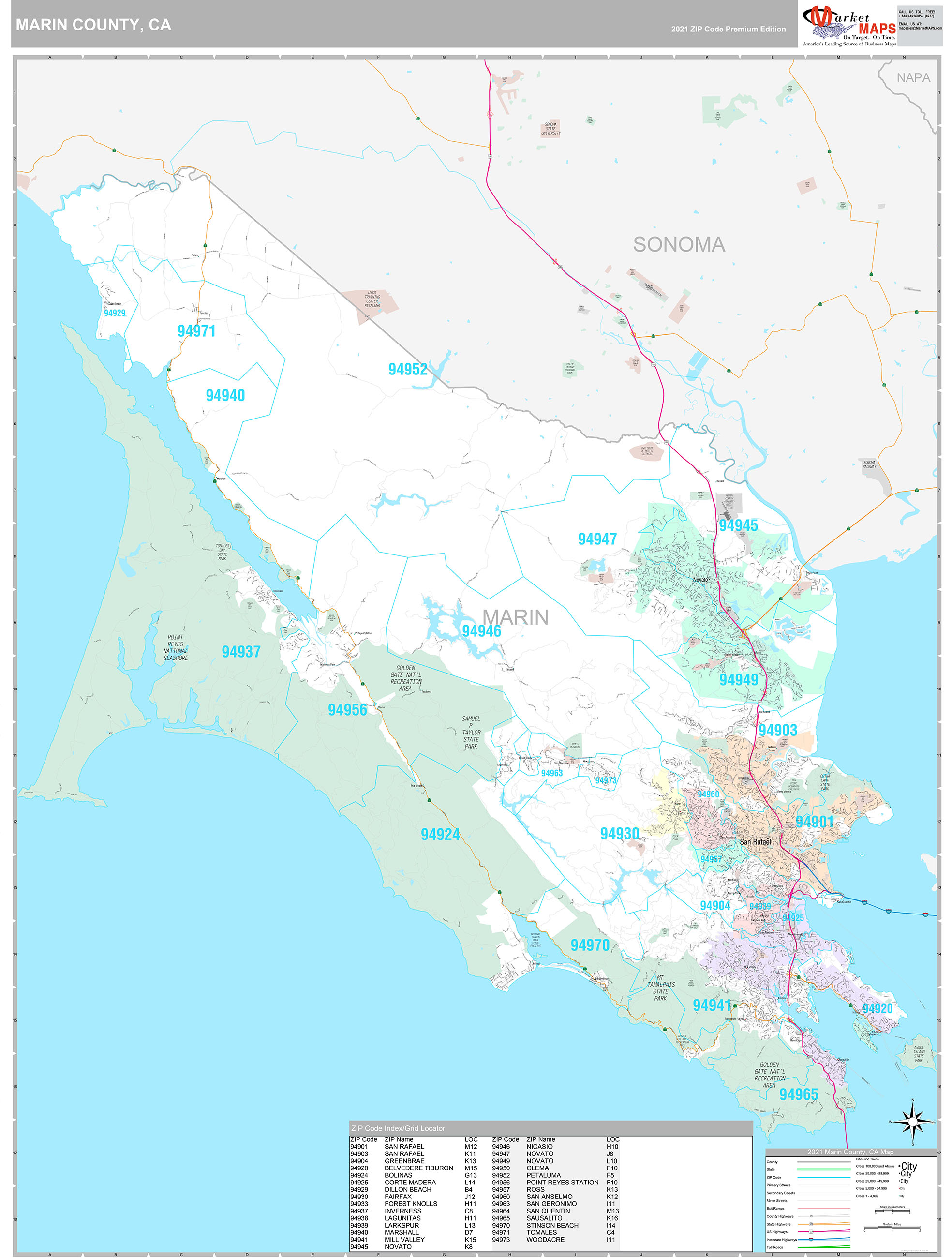 Marin County CA Wall Map Premium Style By MarketMAPS MapSales   Marin CA 