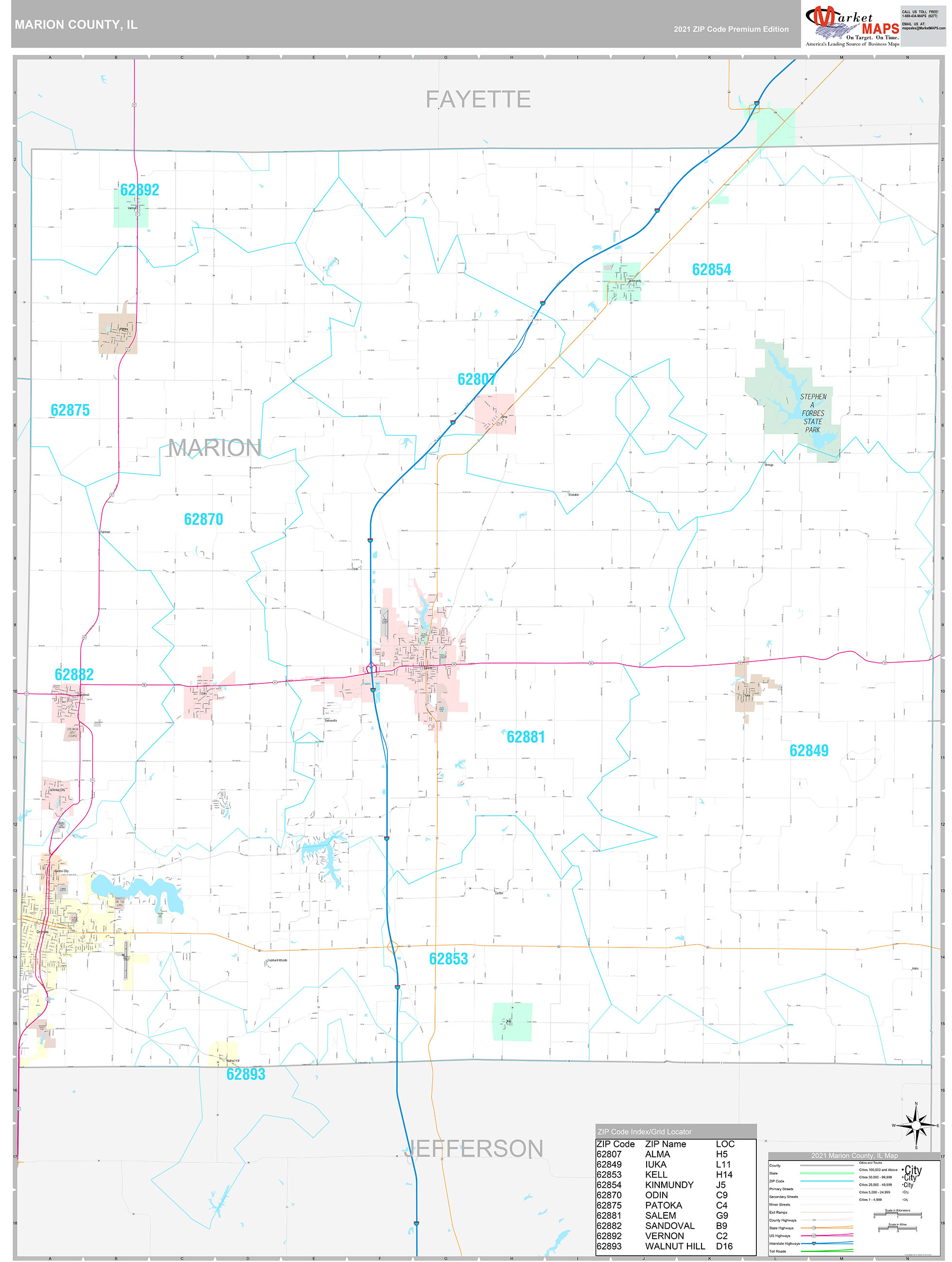 Marion County IL Wall Map Premium Style by MarketMAPS MapSales com