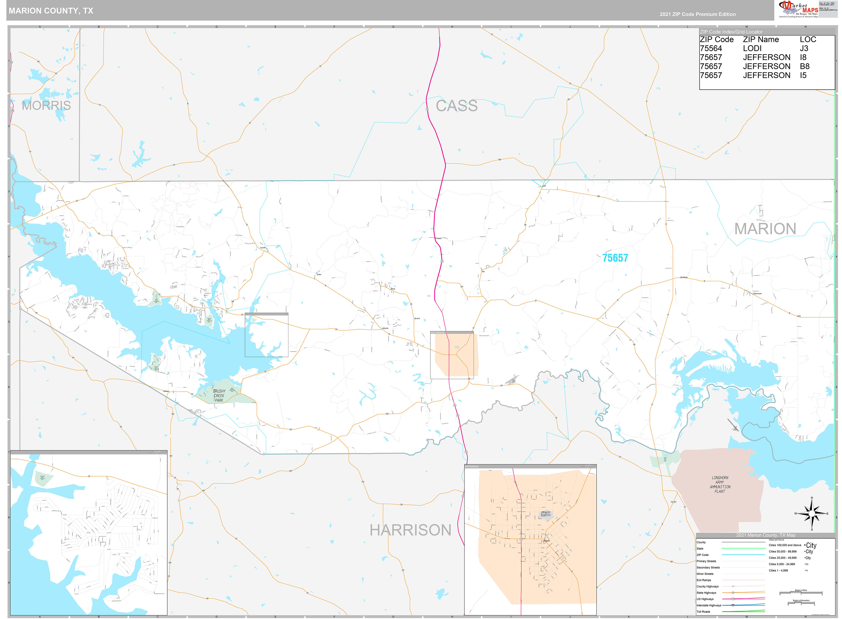 Marion County Tx Wall Map Premium Style By Marketmaps Mapsales 8903