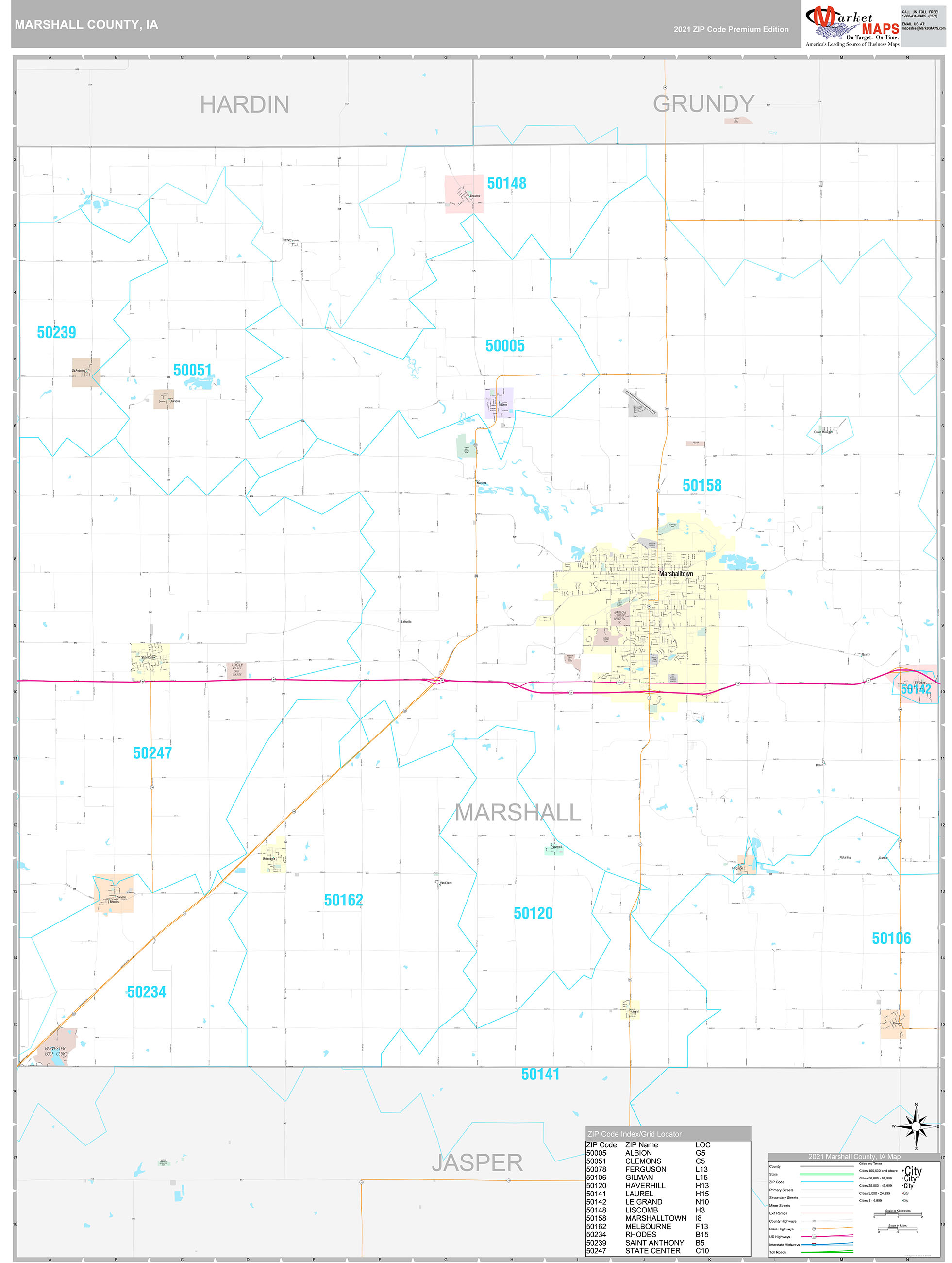 Marshall County, IA Wall Map Premium Style by MarketMAPS