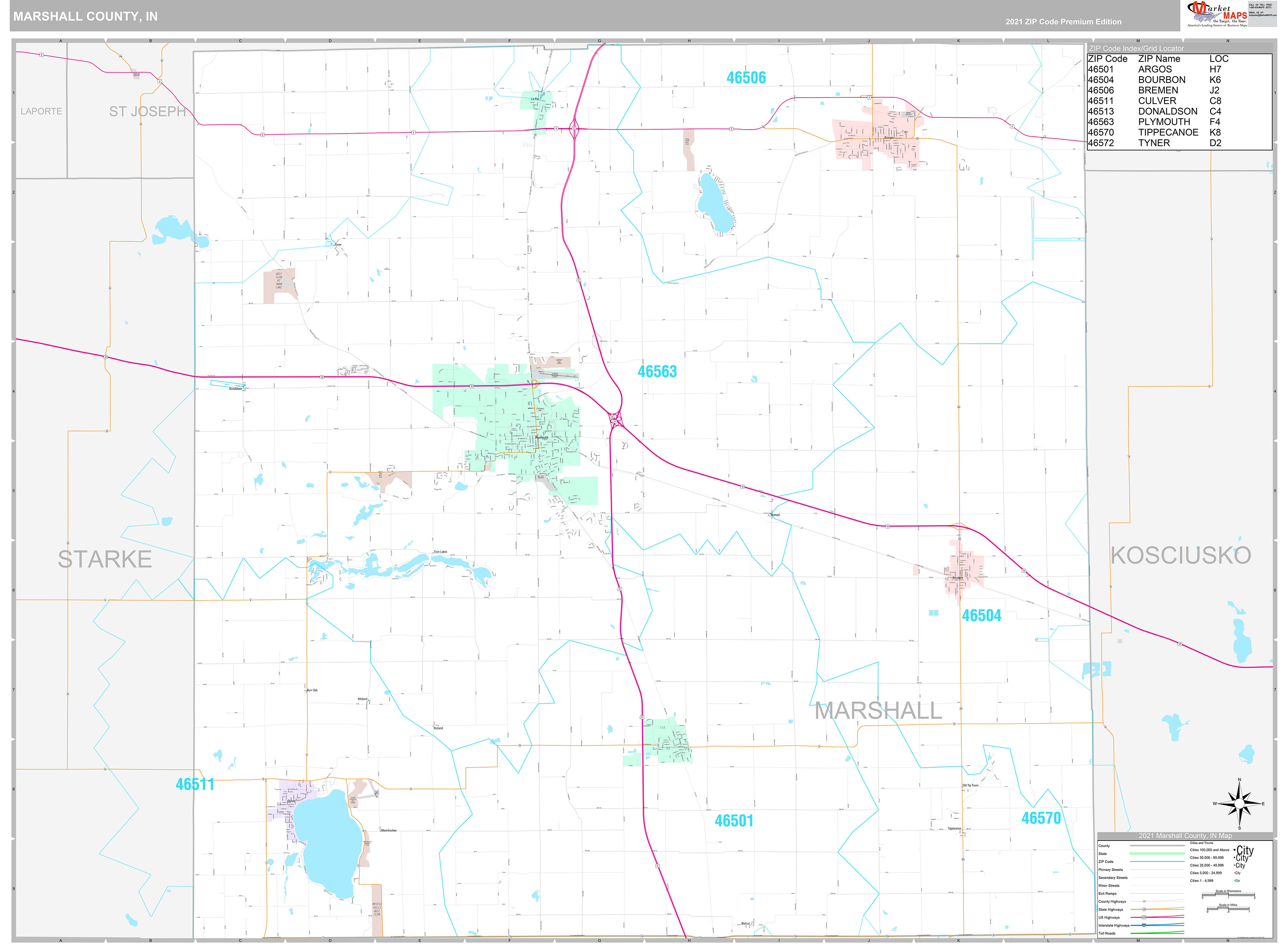 Marshall County, IN Wall Map Premium Style by MarketMAPS