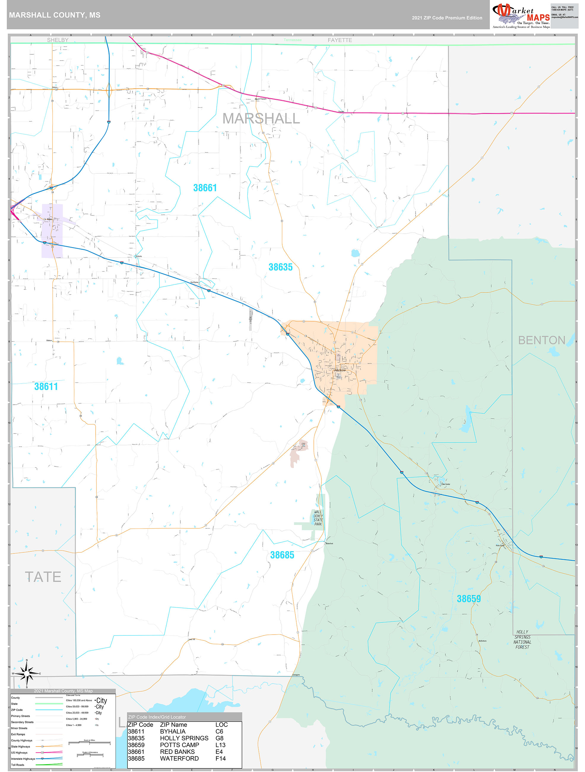 Marshall County, MS Wall Map Premium Style by MarketMAPS