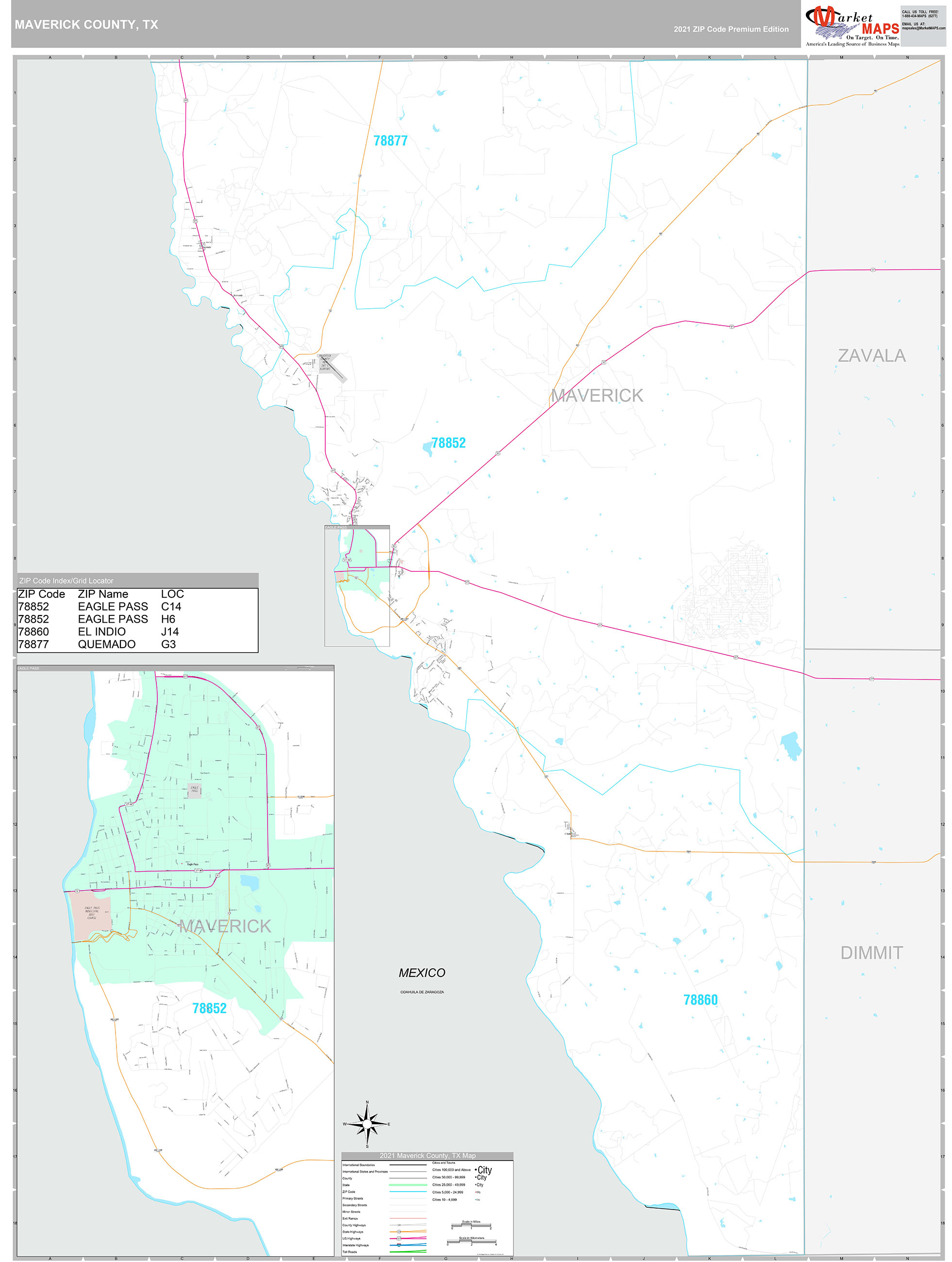 Maverick County Tx Wall Map Premium Style By Marketmaps Mapsales 1268