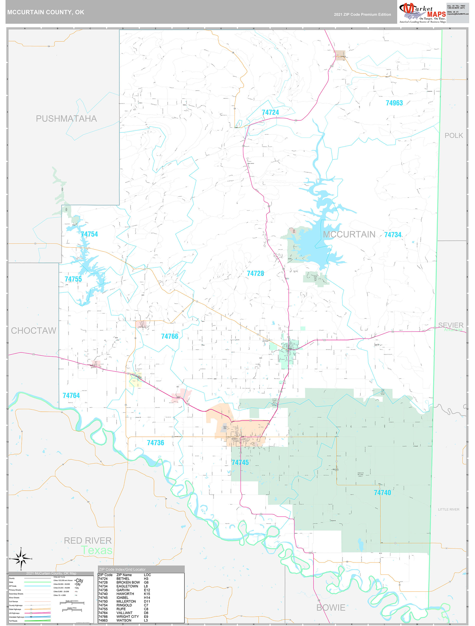 Mccurtain County Ok Wall Map Premium Style By Marketmaps Mapsales 7336