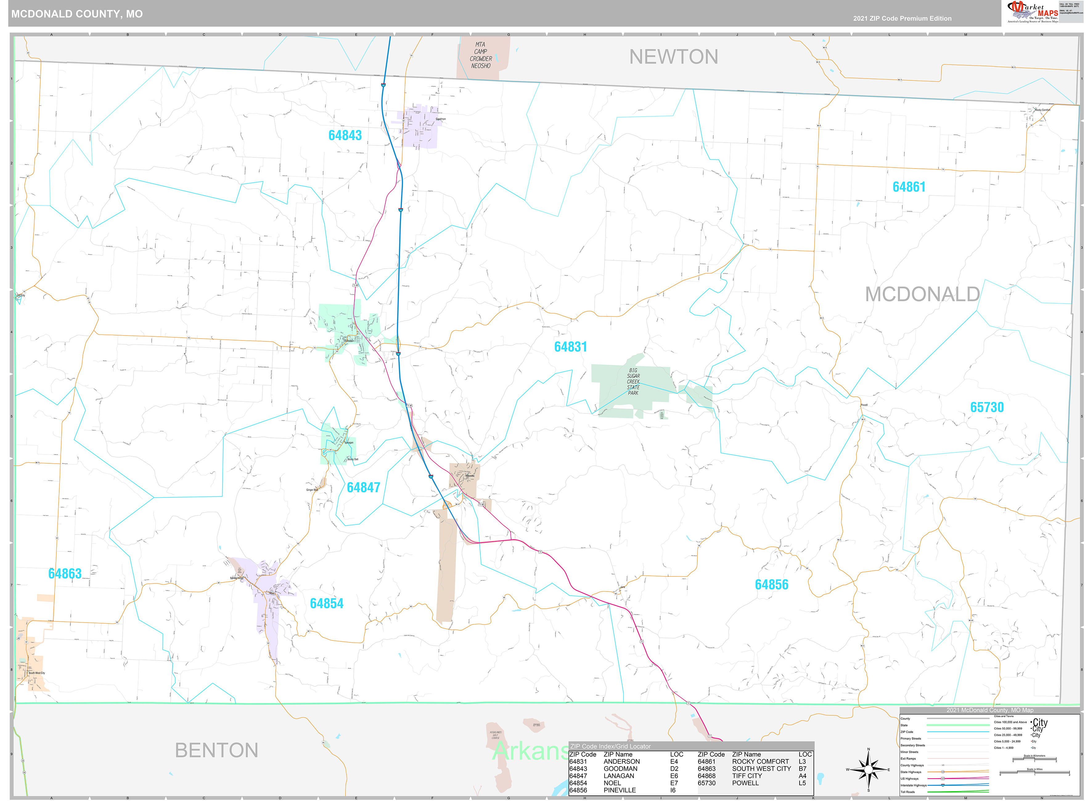 McDonald County, MO Wall Map Premium Style by MarketMAPS