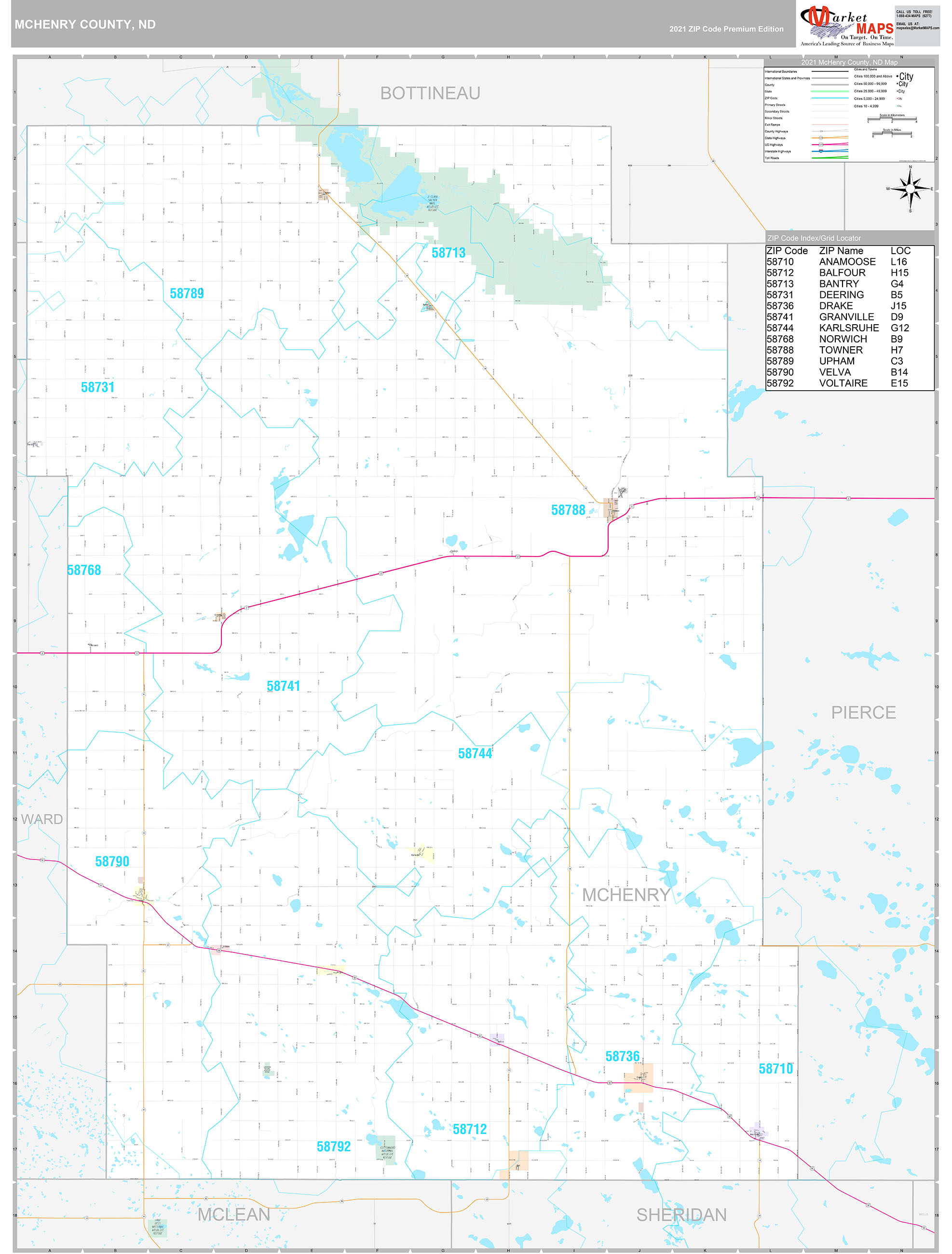 McHenry County, ND Wall Map Premium Style by MarketMAPS - MapSales.com