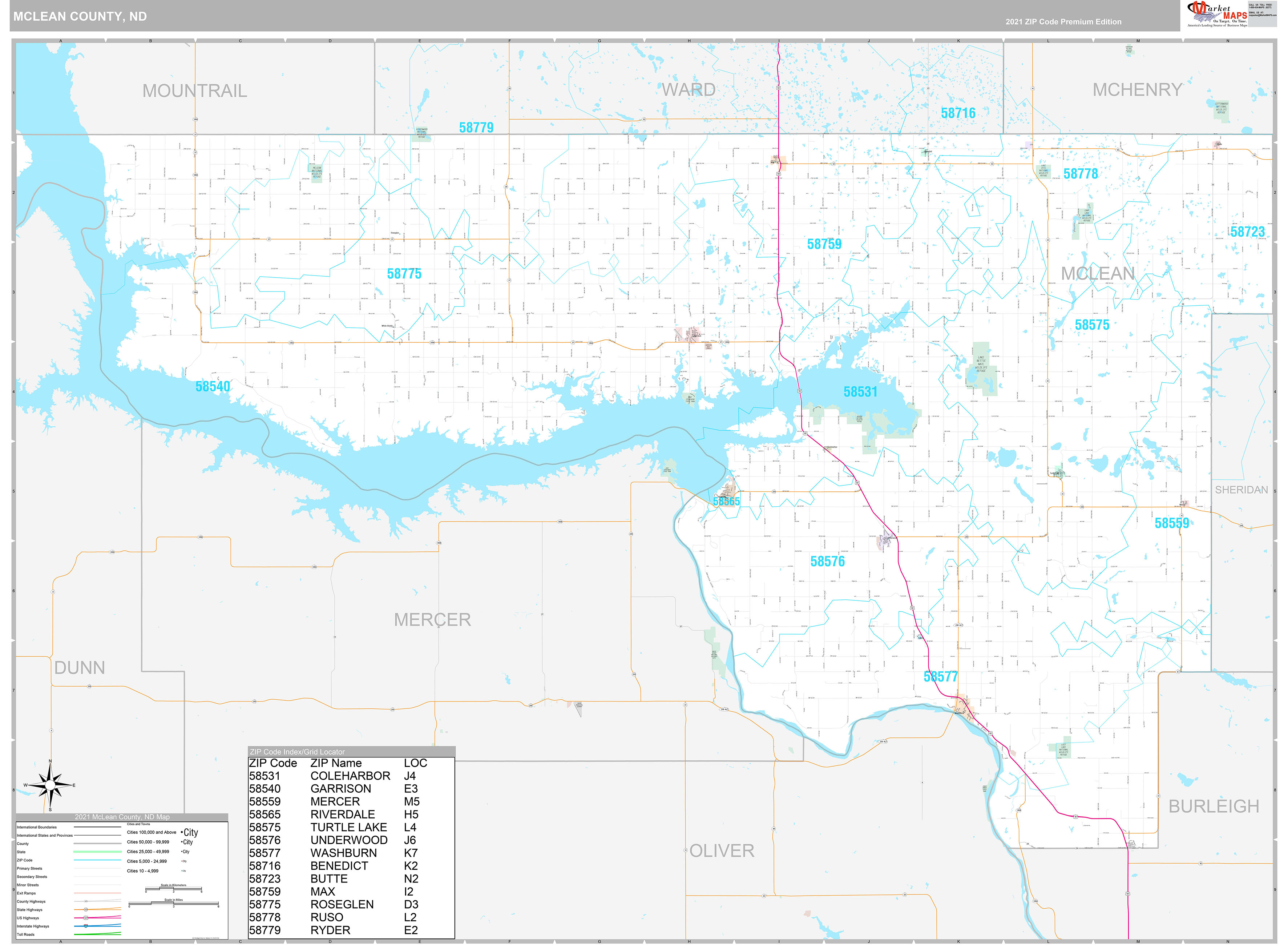 Mclean County Nd Wall Map Premium Style By Marketmaps Mapsales 4569