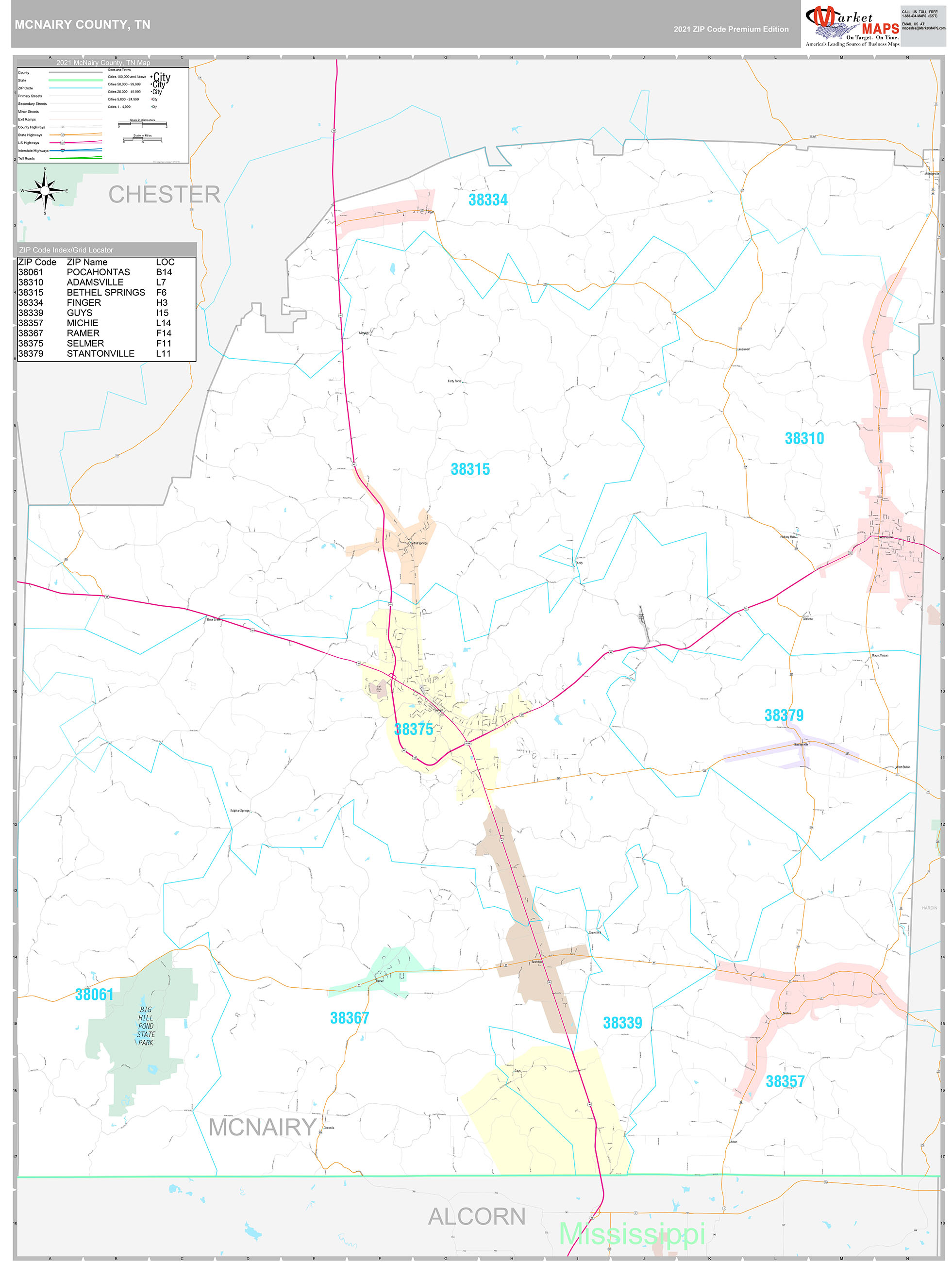 McNairy County TN Wall Map Premium Style By MarketMAPS MapSales   McNairy TN 