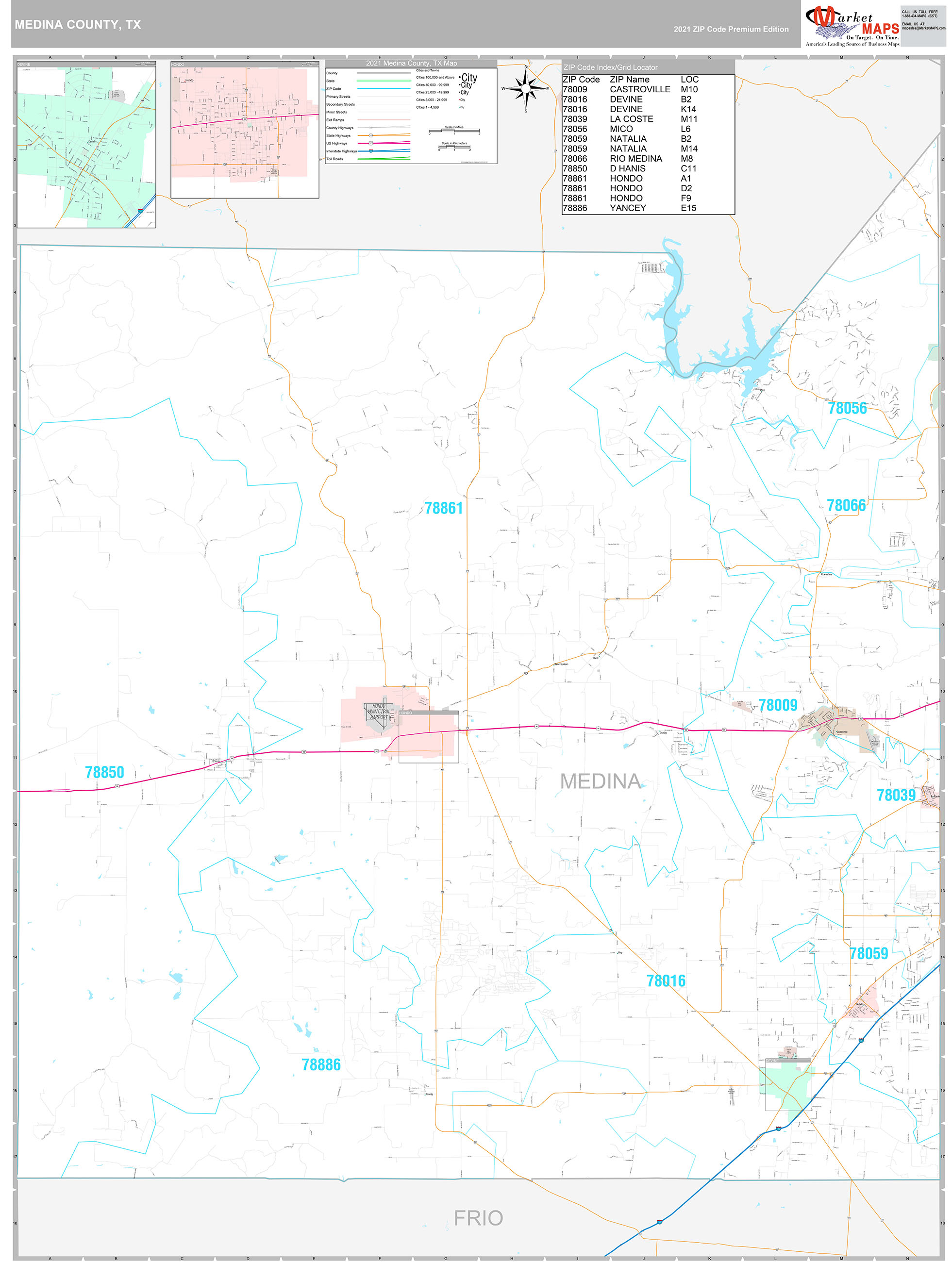 Medina County TX Wall Map Premium Style By MarketMAPS   Medina TX 