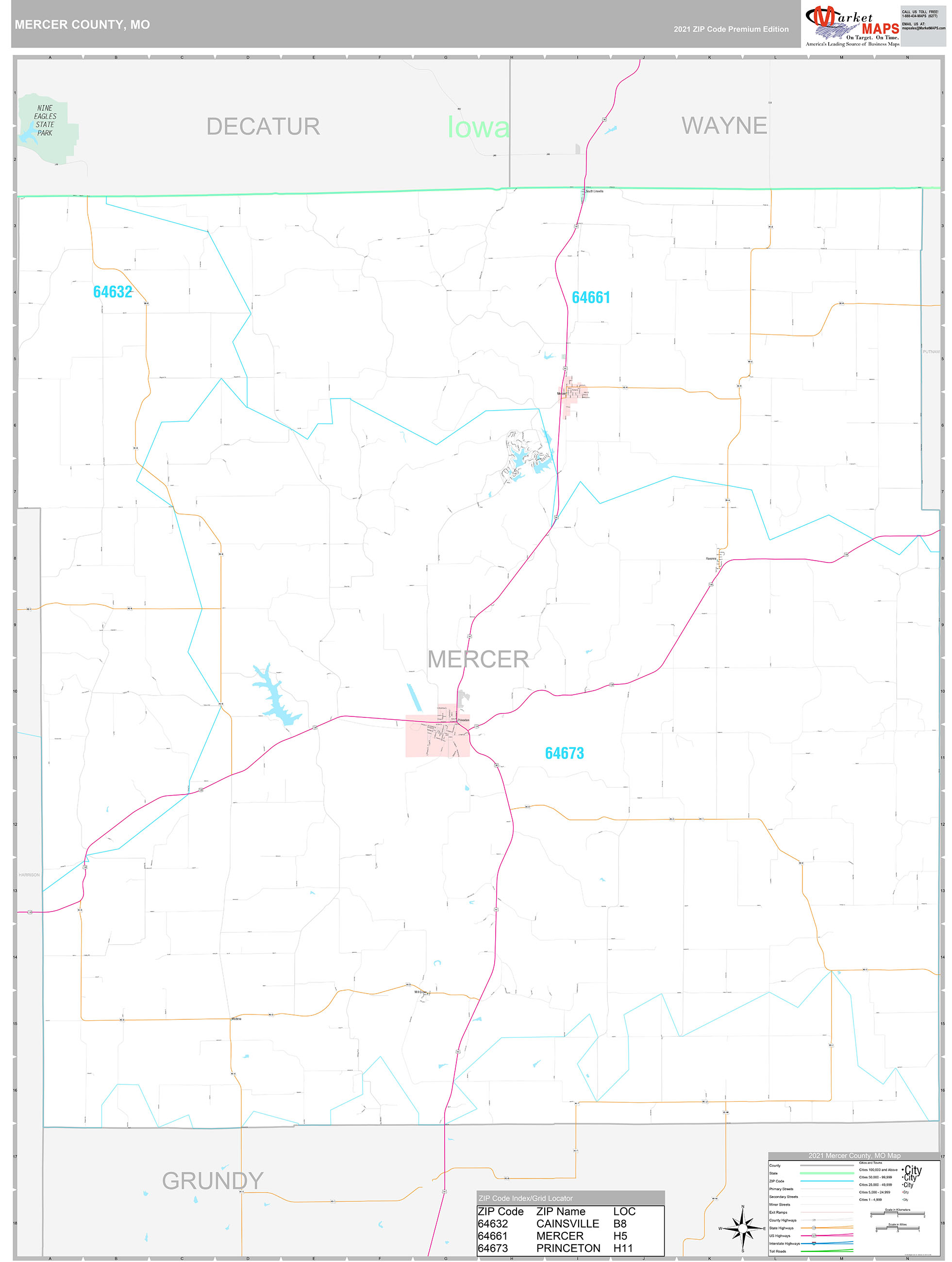 Mercer County Mo Wall Map Premium Style By Marketmaps Mapsales 2183