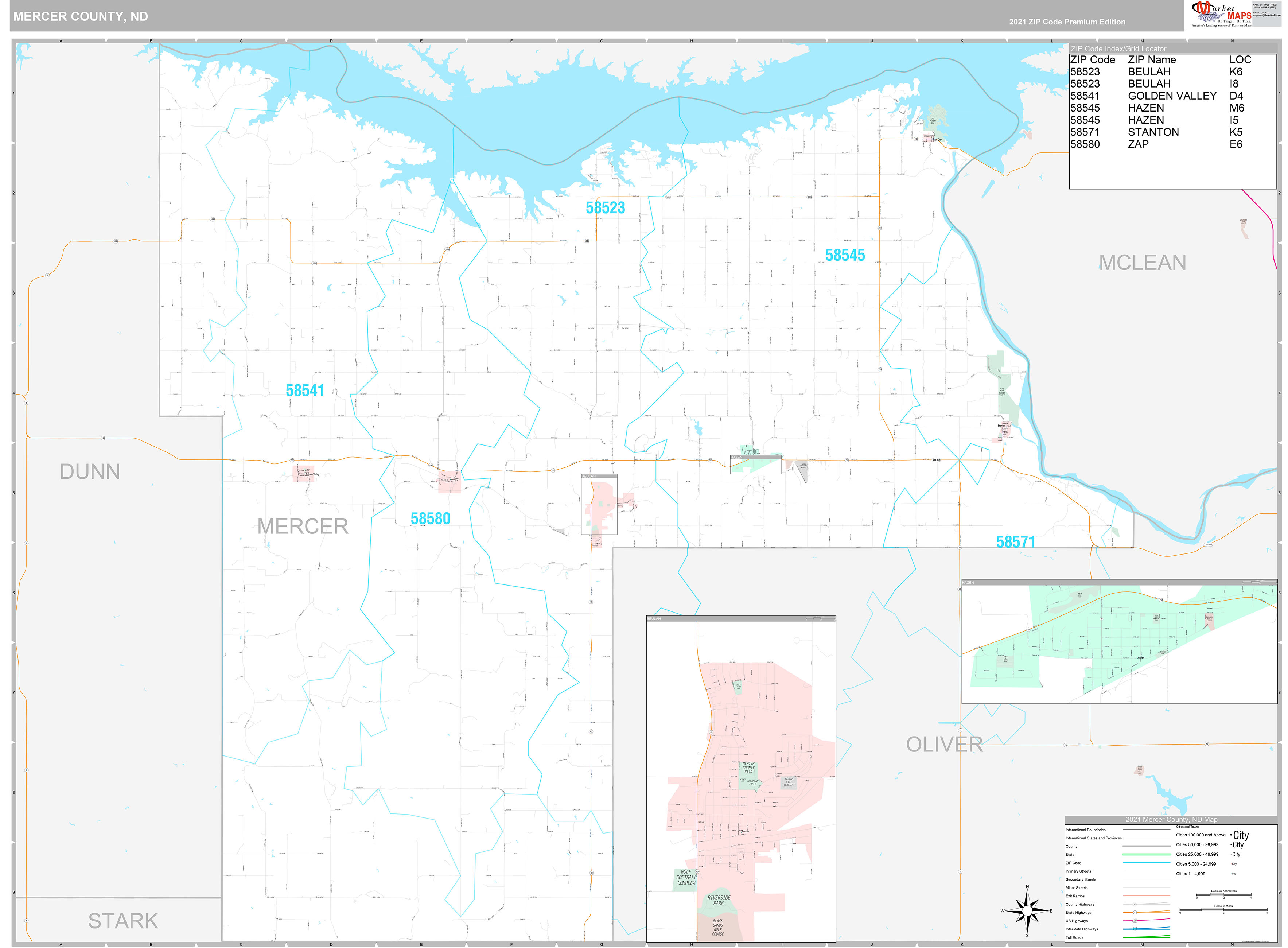 Mercer County Nd Wall Map Premium Style By Marketmaps 7321