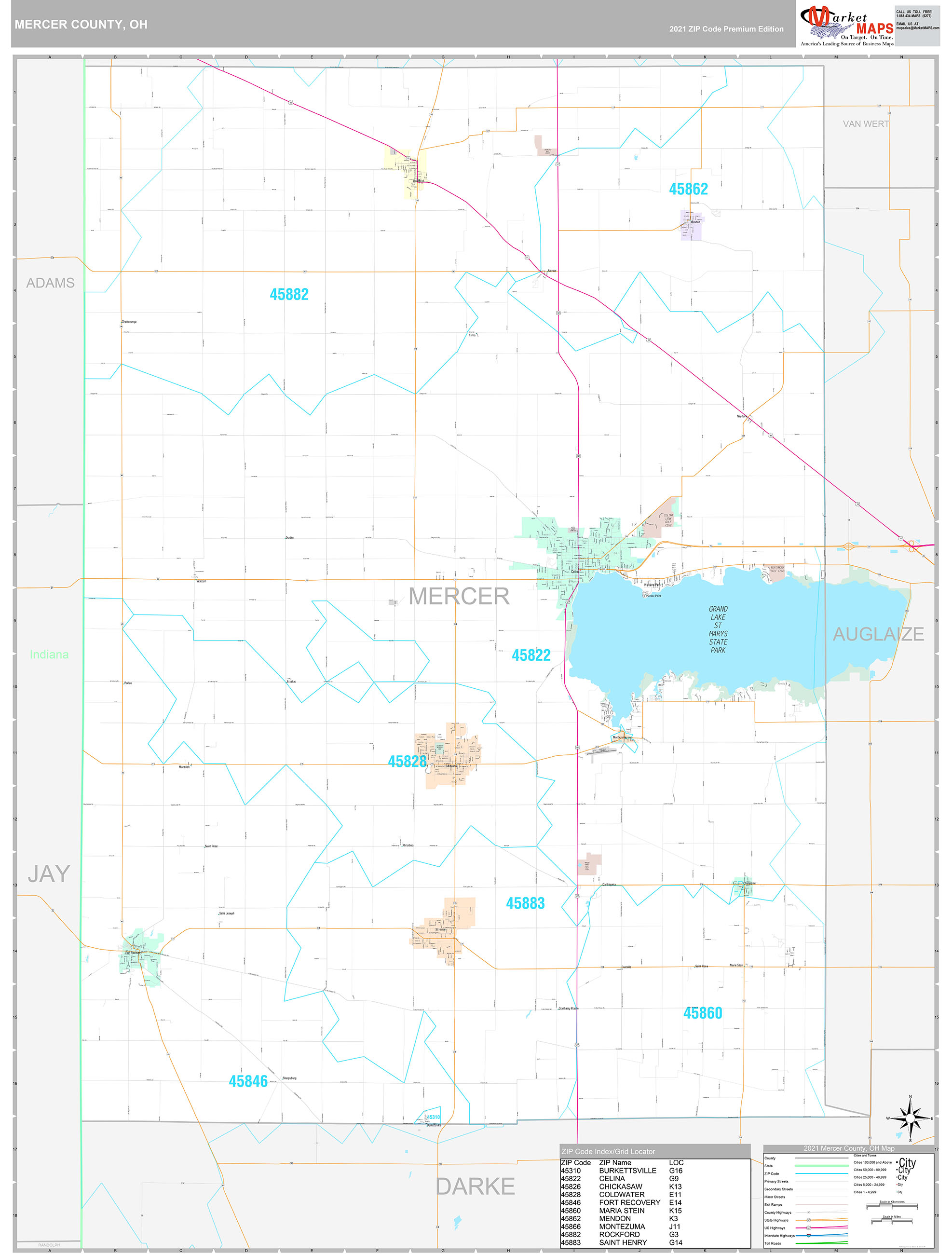 Mercer County OH Wall Map Premium Style By MarketMAPS MapSales   Mercer OH 