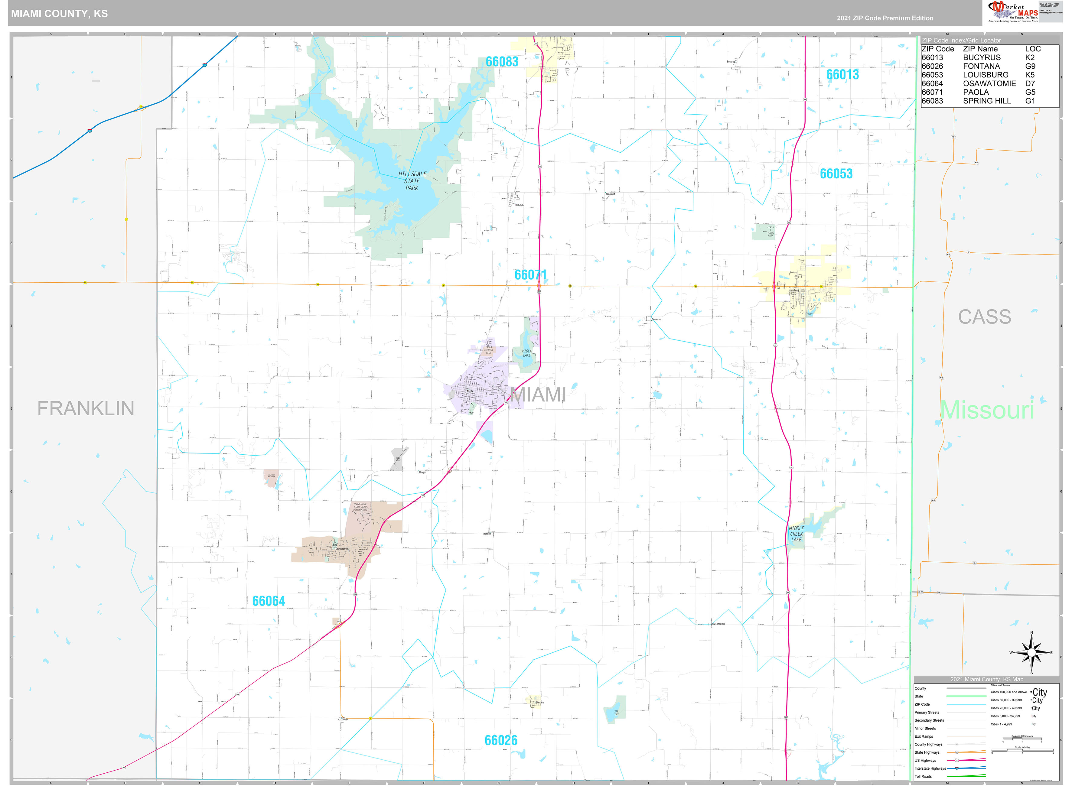 Miami County KS Wall Map Premium Style By MarketMAPS   Miami KS 